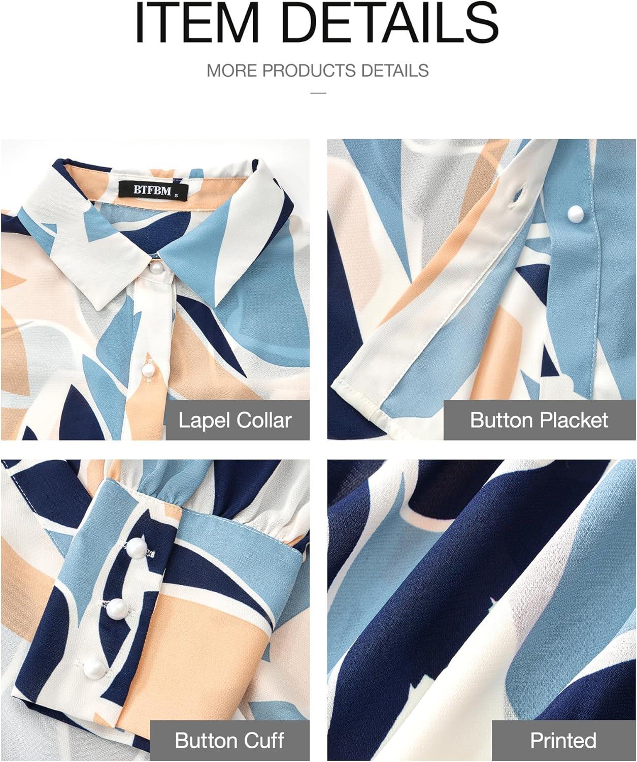 imageBTFBM Women Fashion Button Down Shirts V Neck Printed Solid Boho Long Sleeve Blouses Dressy Casual Summer Fall TopsPrint Navy