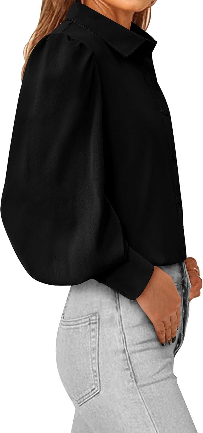 imageBTFBM Women Fashion Button Down Shirts V Neck Printed Solid Boho Long Sleeve Blouses Dressy Casual Summer Fall TopsSolid Black