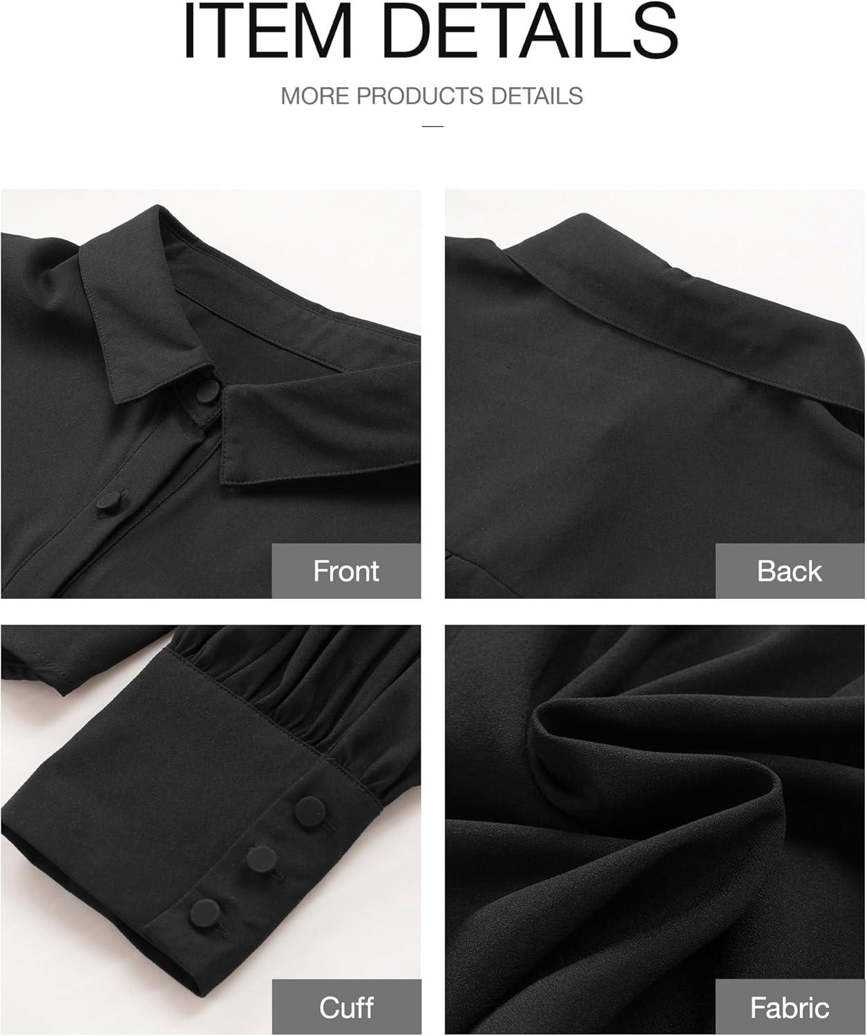imageBTFBM Women Fashion Button Down Shirts V Neck Printed Solid Boho Long Sleeve Blouses Dressy Casual Summer Fall TopsSolid Black