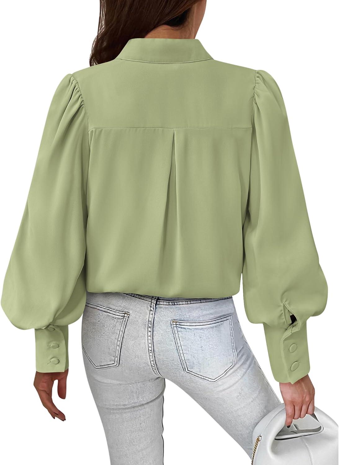 imageBTFBM Women Fashion Button Down Shirts V Neck Printed Solid Boho Long Sleeve Blouses Dressy Casual Summer Fall TopsSolid Green