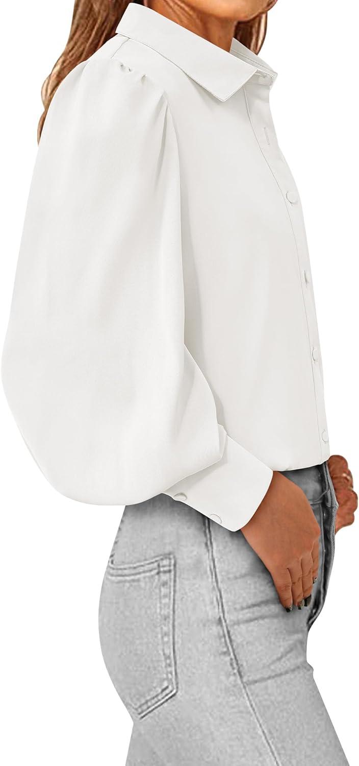 imageBTFBM Women Fashion Button Down Shirts V Neck Printed Solid Boho Long Sleeve Blouses Dressy Casual Summer Fall TopsSolid White