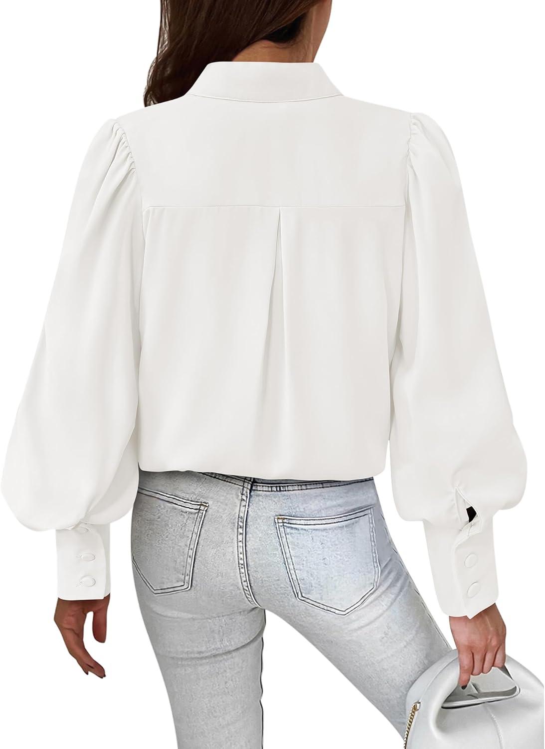 imageBTFBM Women Fashion Button Down Shirts V Neck Printed Solid Boho Long Sleeve Blouses Dressy Casual Summer Fall TopsSolid White