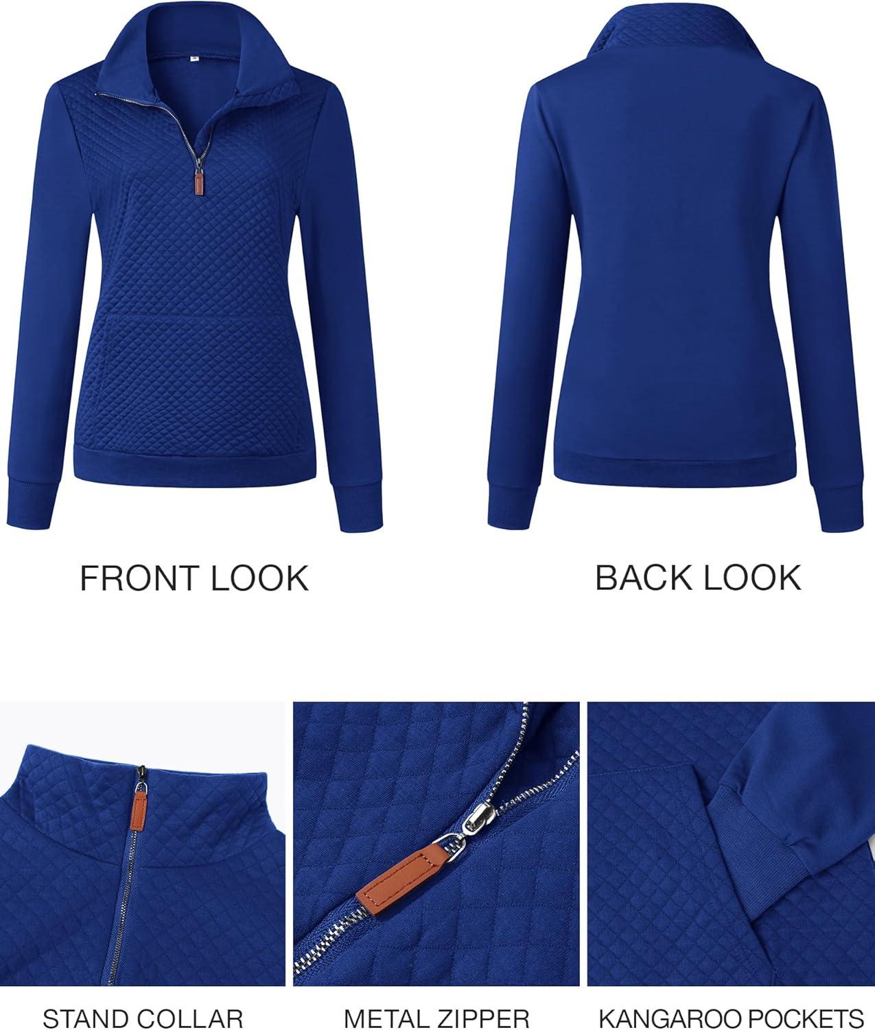 imageBTFBM Women Fashion Quilted Pattern Lightweight Zipper Long Sleeve Plain Casual Ladies Sweatshirts Pullovers Shirts TopsBlue