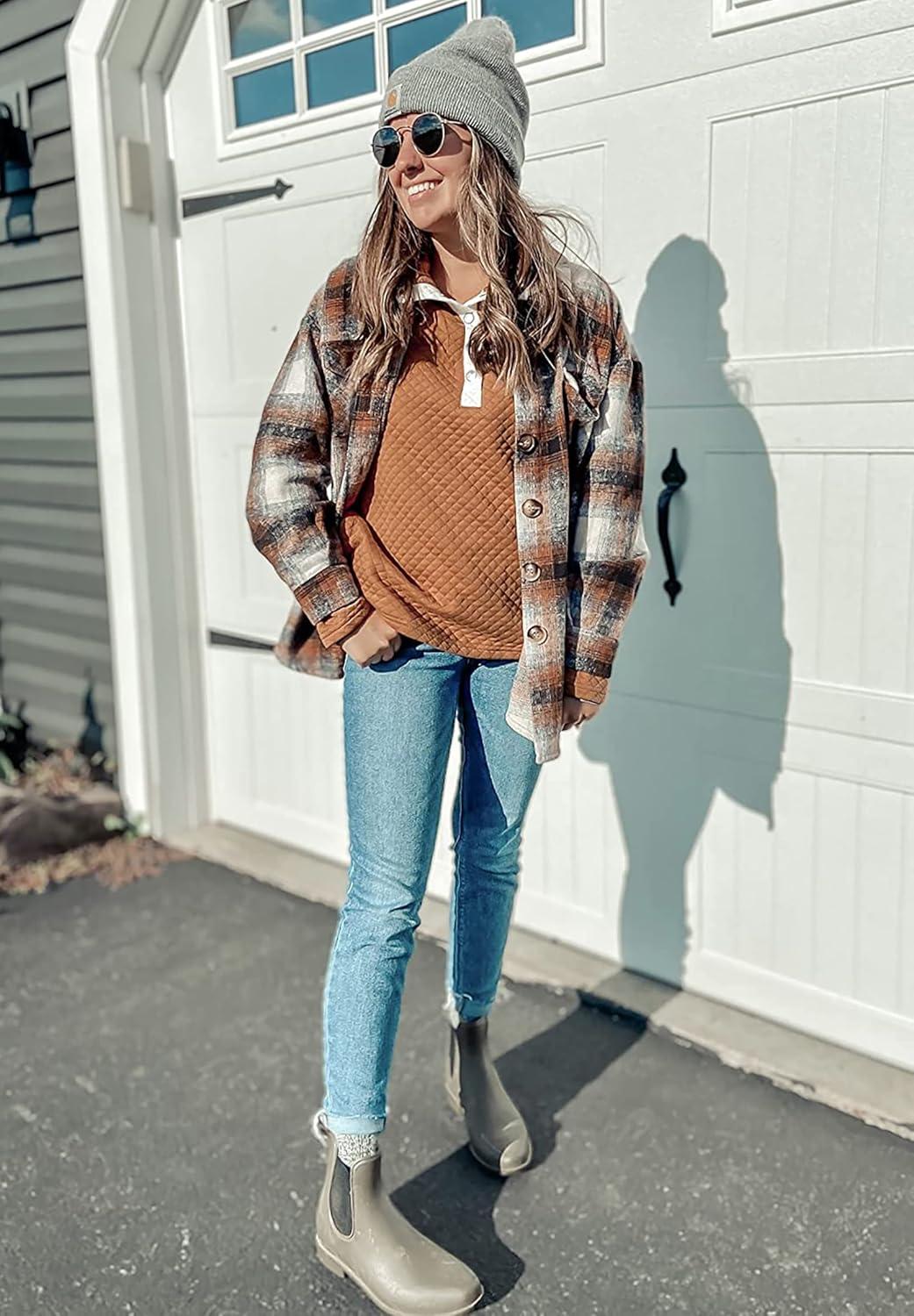 imageBTFBM Women Fashion Quilted Pattern Lightweight Zipper Long Sleeve Plain Casual Ladies Sweatshirts Pullovers Shirts TopsButtons Khaki