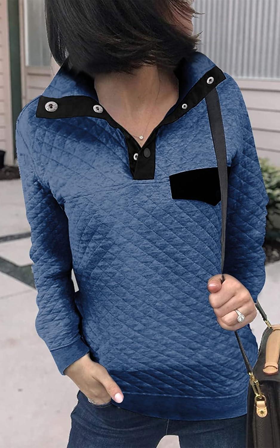 imageBTFBM Women Fashion Quilted Pattern Lightweight Zipper Long Sleeve Plain Casual Ladies Sweatshirts Pullovers Shirts TopsPure Bright Blue