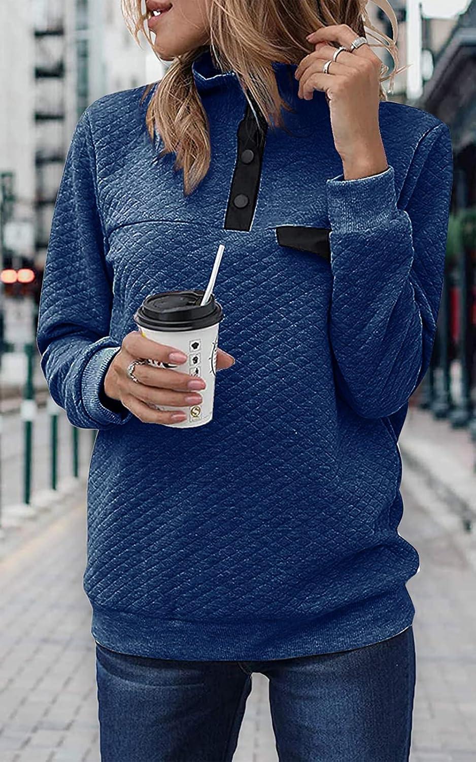 imageBTFBM Women Fashion Quilted Pattern Lightweight Zipper Long Sleeve Plain Casual Ladies Sweatshirts Pullovers Shirts TopsPure Bright Blue