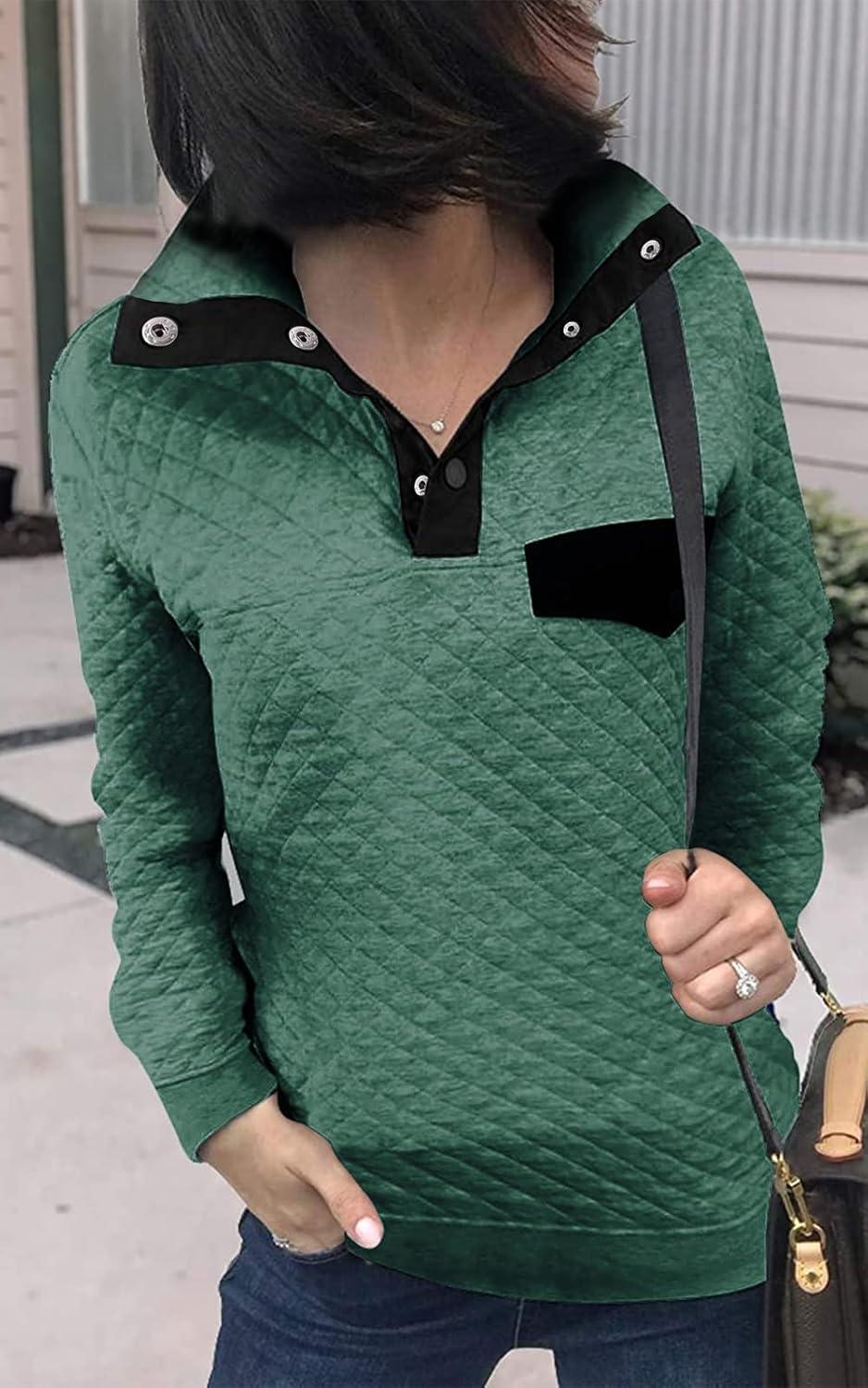 imageBTFBM Women Fashion Quilted Pattern Lightweight Zipper Long Sleeve Plain Casual Ladies Sweatshirts Pullovers Shirts TopsPure Green