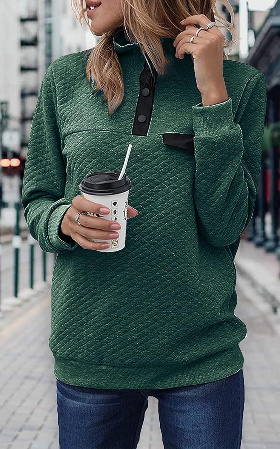 imageBTFBM Women Fashion Quilted Pattern Lightweight Zipper Long Sleeve Plain Casual Ladies Sweatshirts Pullovers Shirts TopsPure Green