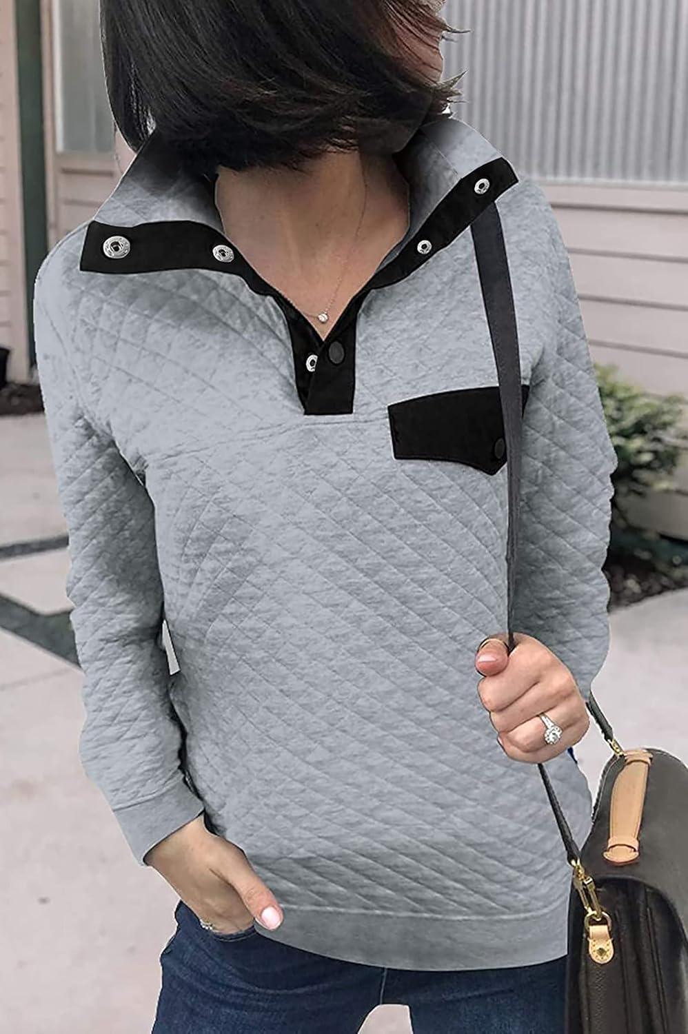 imageBTFBM Women Fashion Quilted Pattern Lightweight Zipper Long Sleeve Plain Casual Ladies Sweatshirts Pullovers Shirts TopsPure Grey