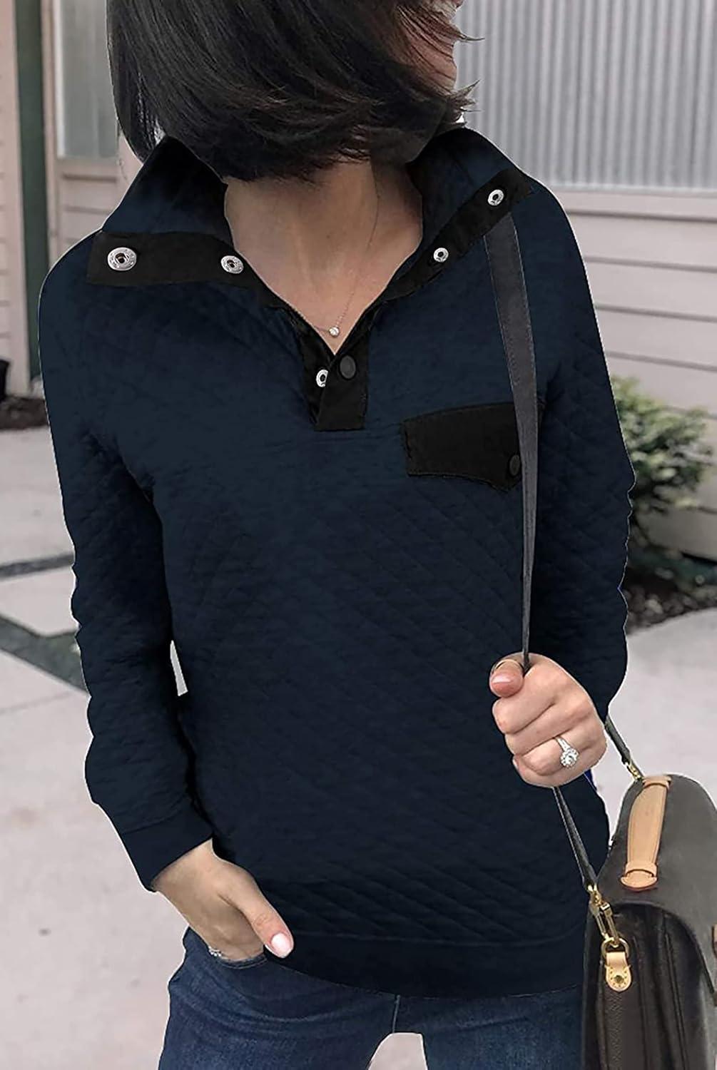 imageBTFBM Women Fashion Quilted Pattern Lightweight Zipper Long Sleeve Plain Casual Ladies Sweatshirts Pullovers Shirts TopsPure Navy