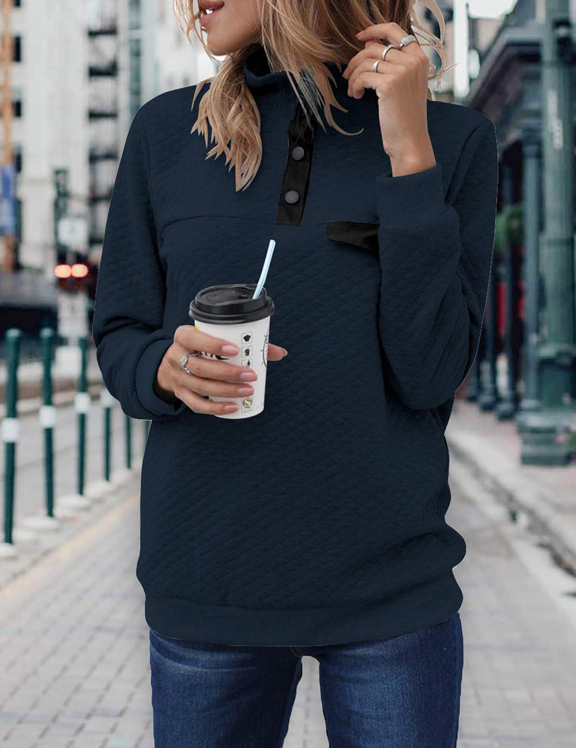 imageBTFBM Women Fashion Quilted Pattern Lightweight Zipper Long Sleeve Plain Casual Ladies Sweatshirts Pullovers Shirts TopsPure Navy