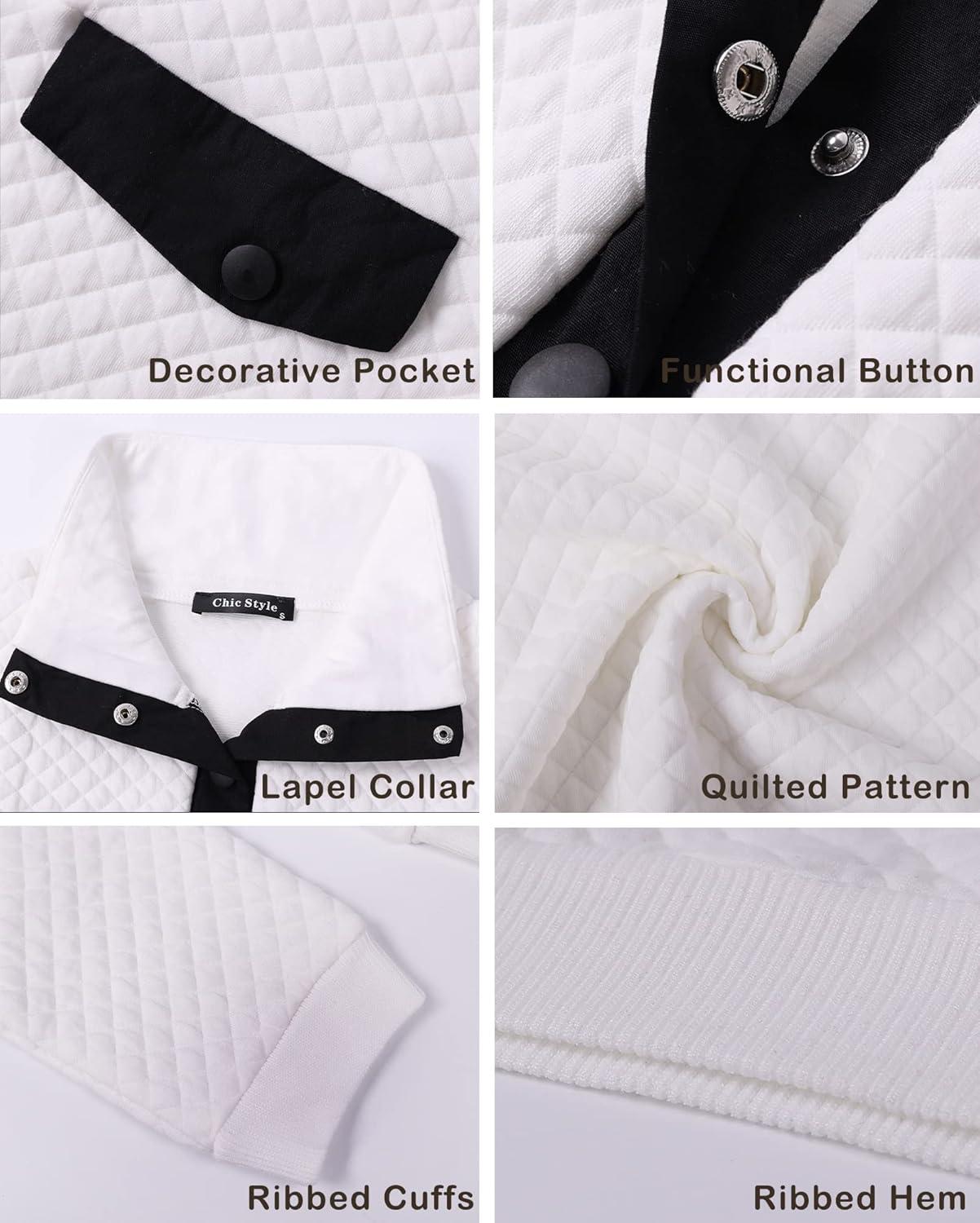 imageBTFBM Women Fashion Quilted Pattern Lightweight Zipper Long Sleeve Plain Casual Ladies Sweatshirts Pullovers Shirts TopsPure White