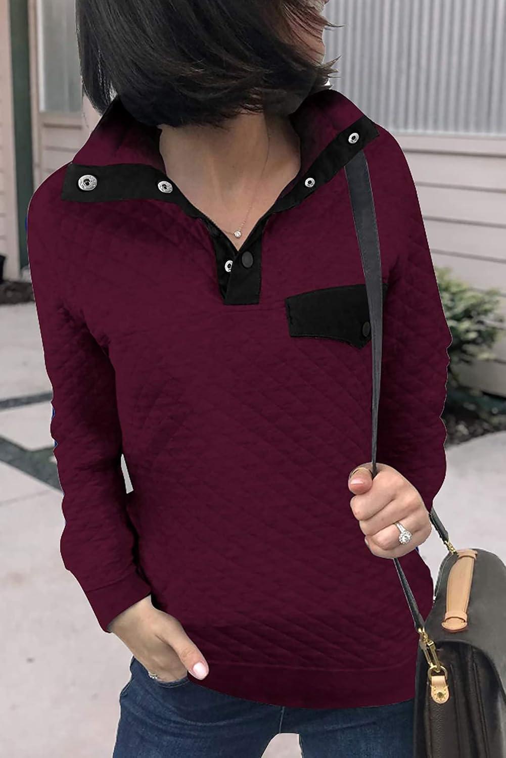 imageBTFBM Women Fashion Quilted Pattern Lightweight Zipper Long Sleeve Plain Casual Ladies Sweatshirts Pullovers Shirts TopsPure Wine Red