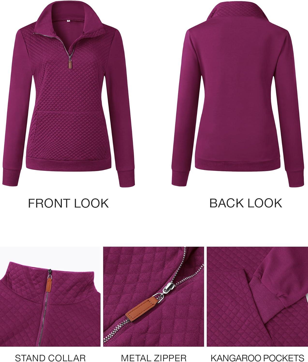 imageBTFBM Women Fashion Quilted Pattern Lightweight Zipper Long Sleeve Plain Casual Ladies Sweatshirts Pullovers Shirts TopsPurple Red