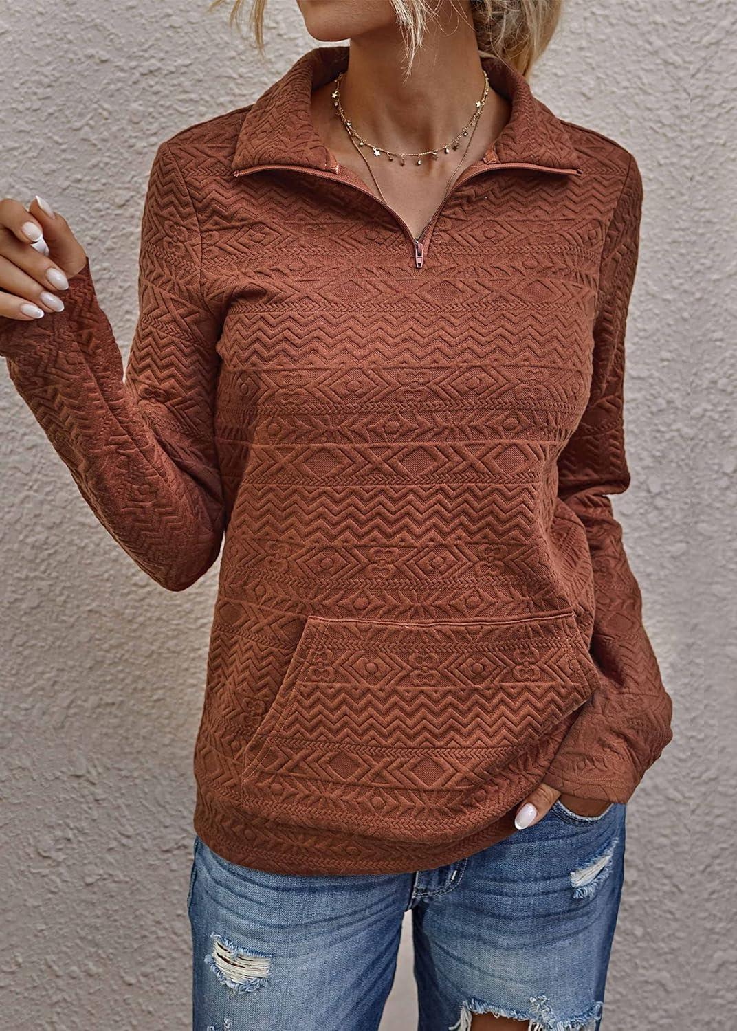 imageBTFBM Women Fashion Quilted Pattern Lightweight Zipper Long Sleeve Plain Casual Ladies Sweatshirts Pullovers Shirts TopsWhite and Brick Red