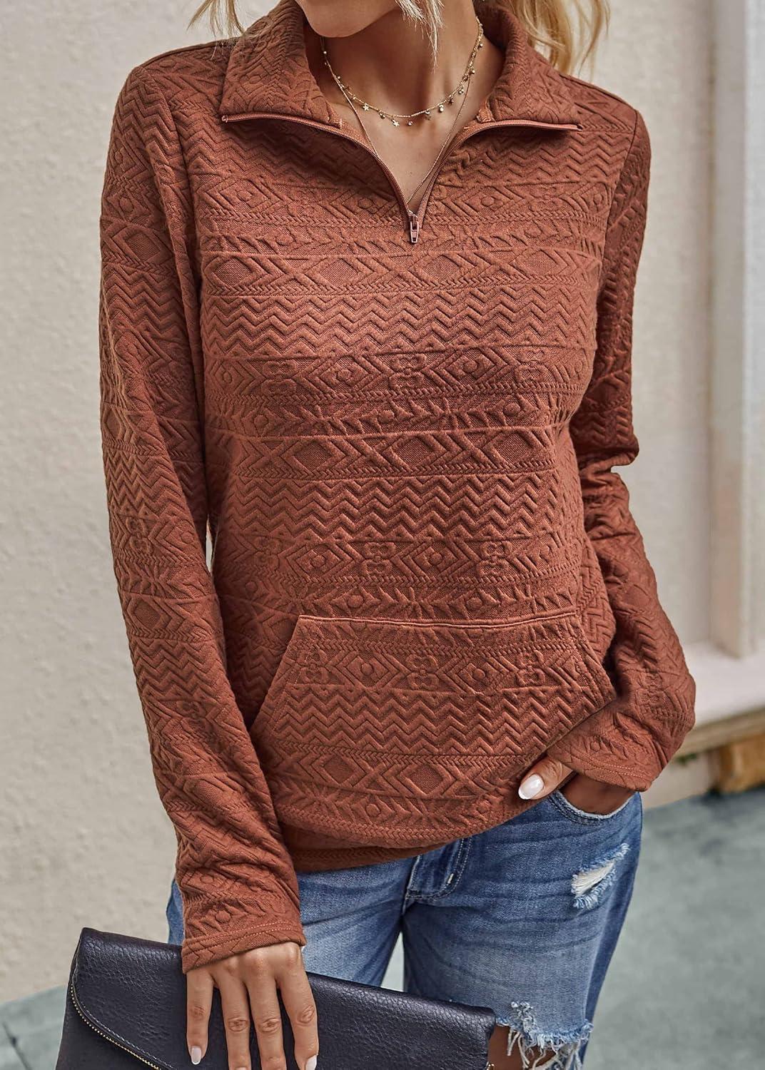 imageBTFBM Women Fashion Quilted Pattern Lightweight Zipper Long Sleeve Plain Casual Ladies Sweatshirts Pullovers Shirts TopsWhite and Brick Red