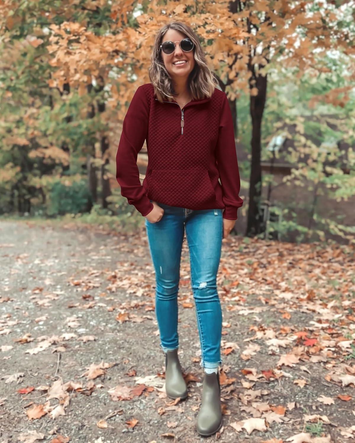 imageBTFBM Women Fashion Quilted Pattern Lightweight Zipper Long Sleeve Plain Casual Ladies Sweatshirts Pullovers Shirts TopsWine Red