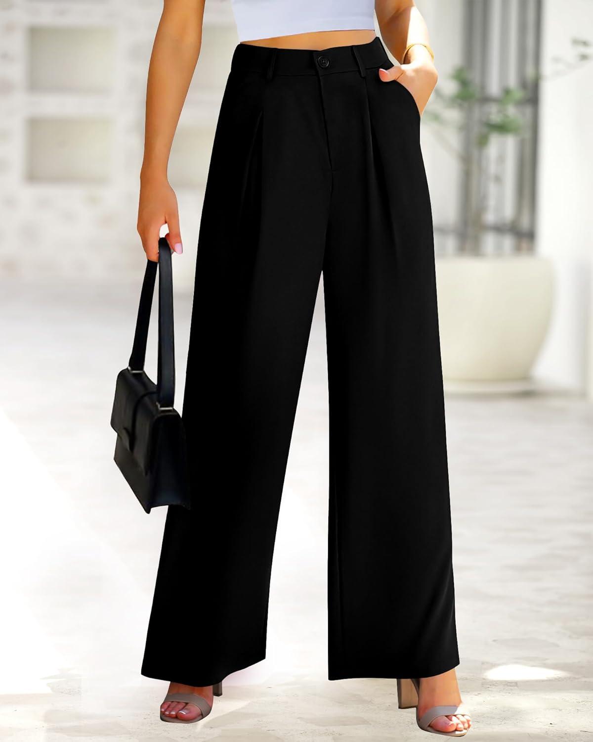 imageBTFBM Women High Waist Palazzo Pants Spring 2026 Casual Wide Leg Trousers Loose Work Office Business Suit Pant PocketsBlack