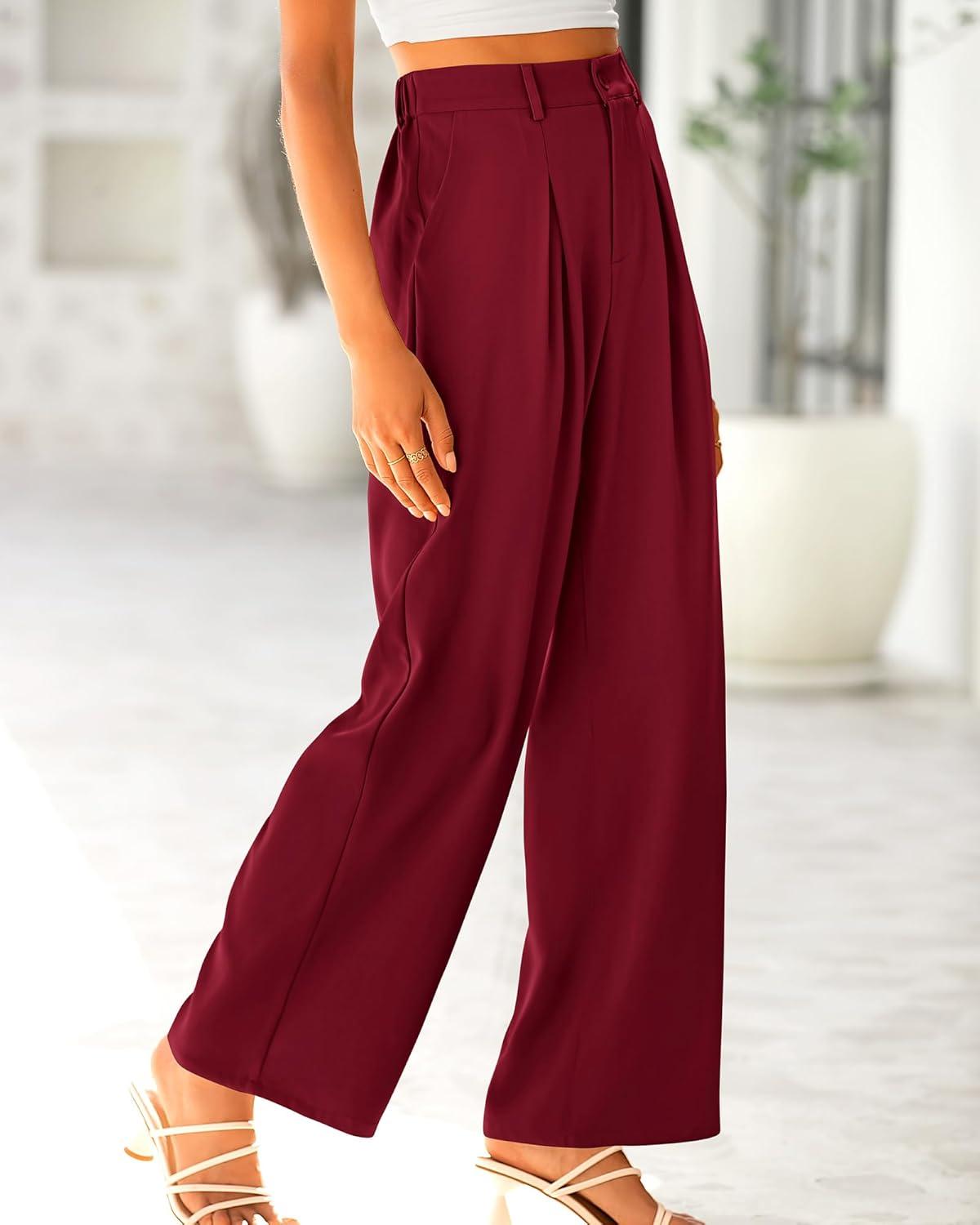 imageBTFBM Women High Waist Palazzo Pants Spring 2026 Casual Wide Leg Trousers Loose Work Office Business Suit Pant PocketsBurgundy