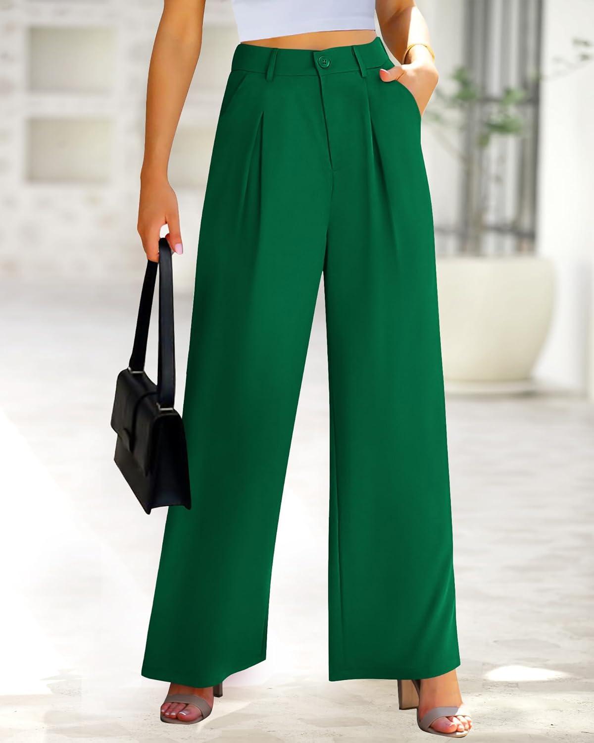 imageBTFBM Women High Waist Palazzo Pants Spring 2026 Casual Wide Leg Trousers Loose Work Office Business Suit Pant PocketsGreen
