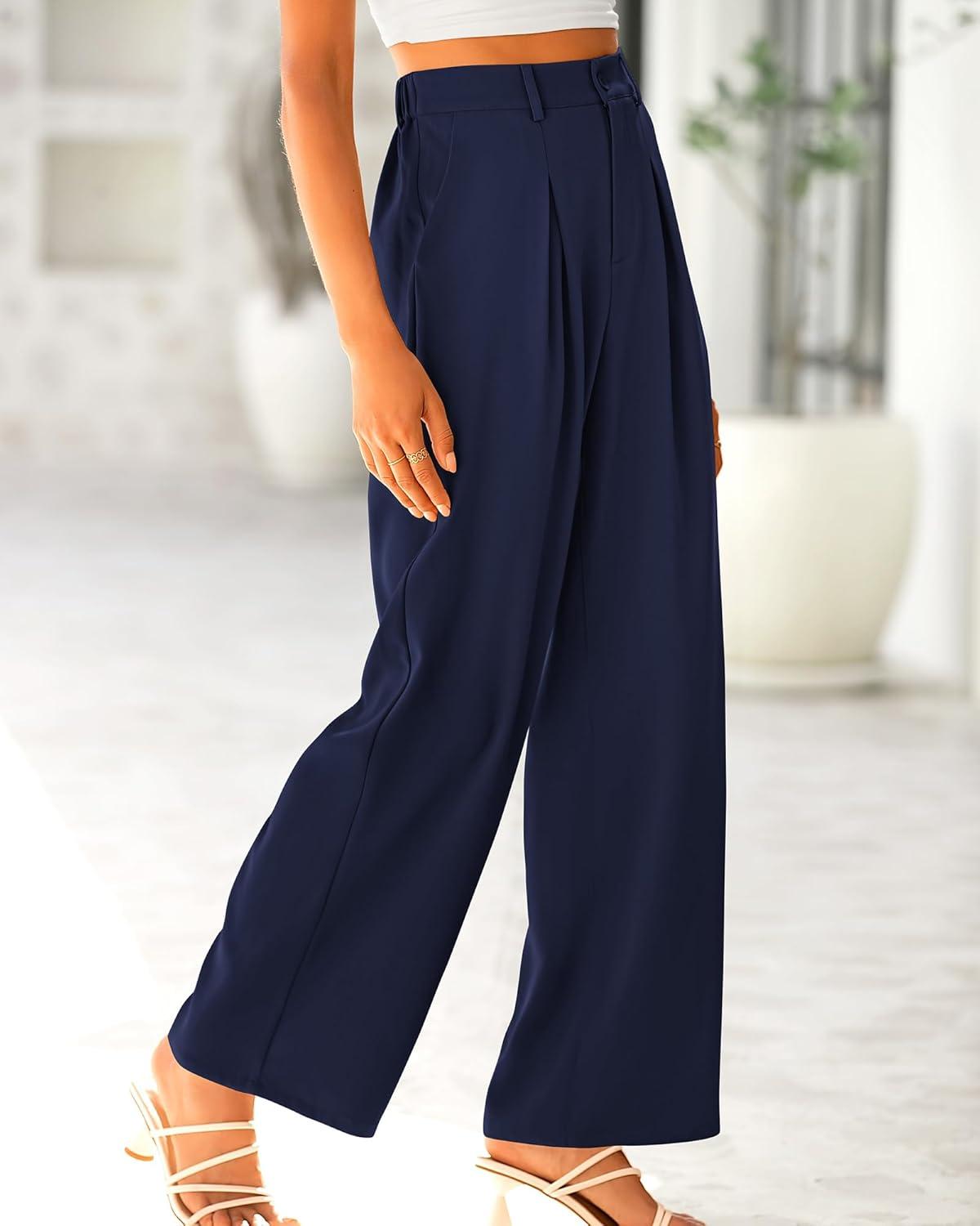 imageBTFBM Women High Waist Palazzo Pants Spring 2026 Casual Wide Leg Trousers Loose Work Office Business Suit Pant PocketsNavy