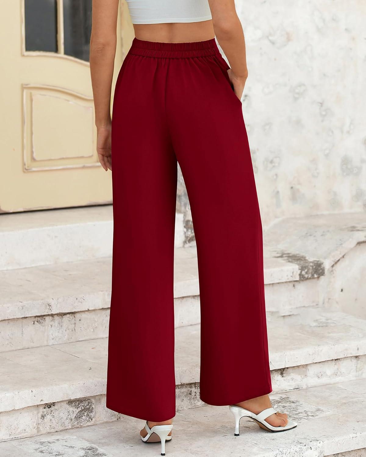imageBTFBM Women High Waisted Wide Leg Pants Spring 2026 Business Casual Work Pants Loose Office Palazzo Trousers PocketsBurgundy