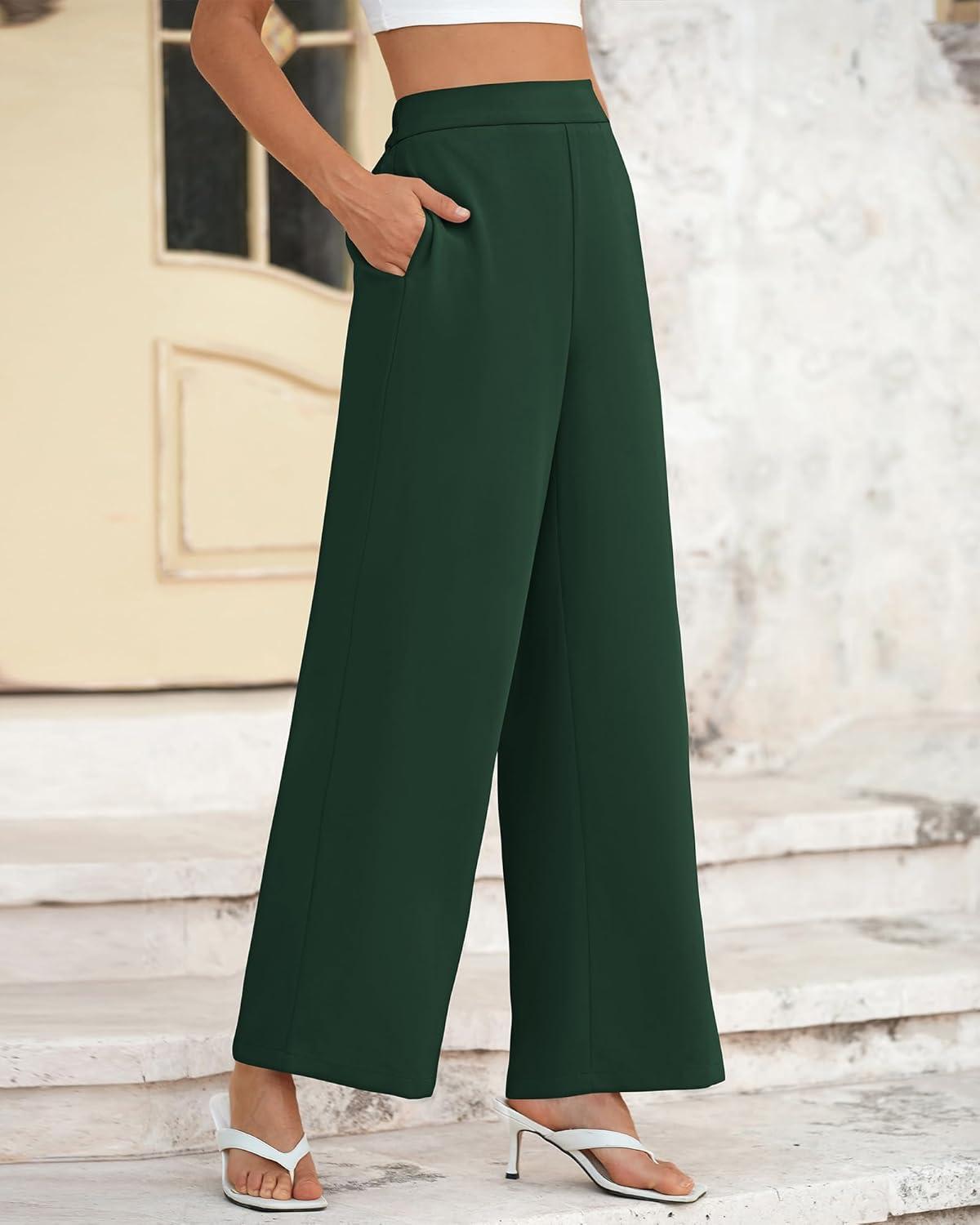 imageBTFBM Women High Waisted Wide Leg Pants Spring 2026 Business Casual Work Pants Loose Office Palazzo Trousers PocketsDark Green