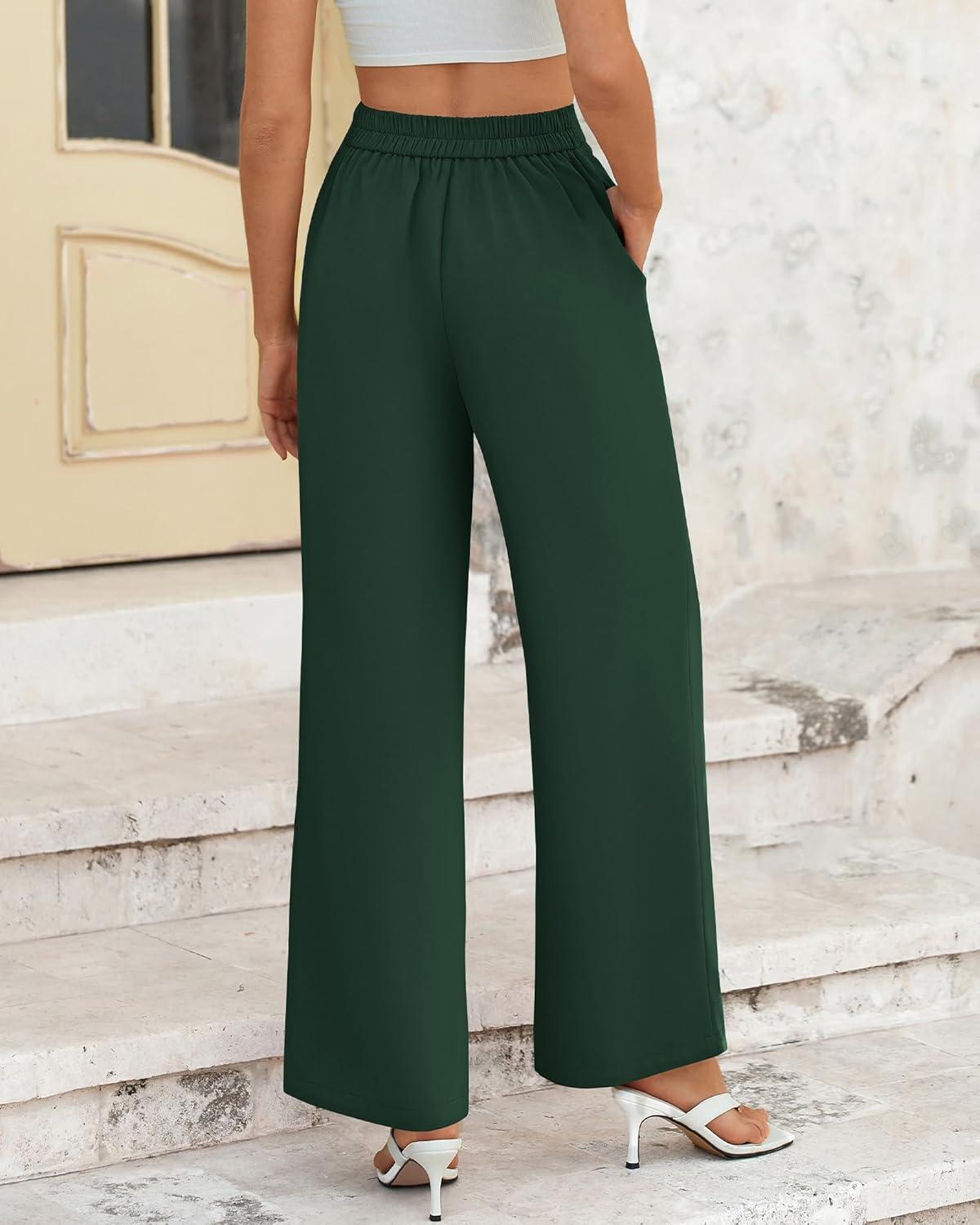 imageBTFBM Women High Waisted Wide Leg Pants Spring 2026 Business Casual Work Pants Loose Office Palazzo Trousers PocketsDark Green