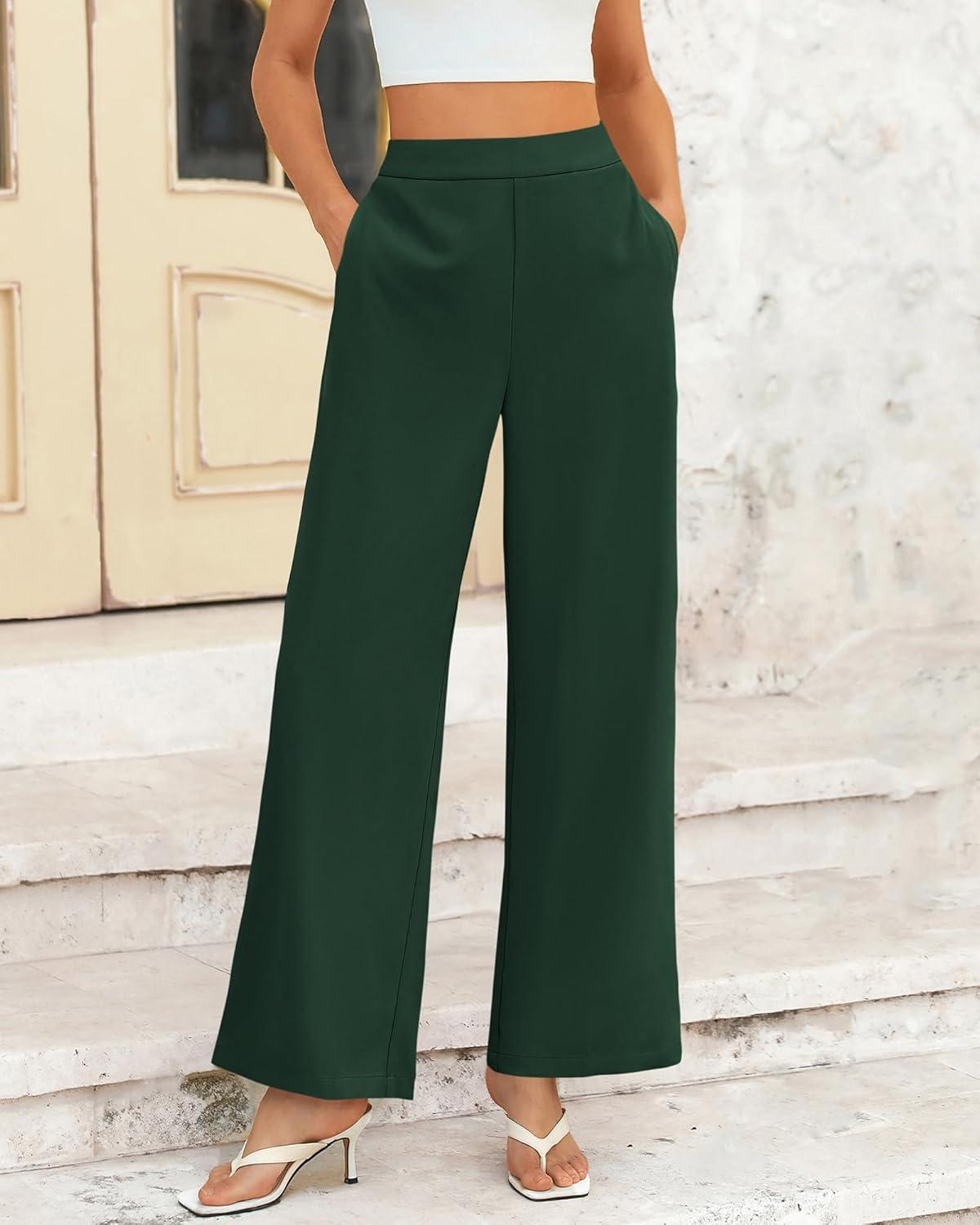 imageBTFBM Women High Waisted Wide Leg Pants Spring 2026 Business Casual Work Pants Loose Office Palazzo Trousers PocketsDark Green