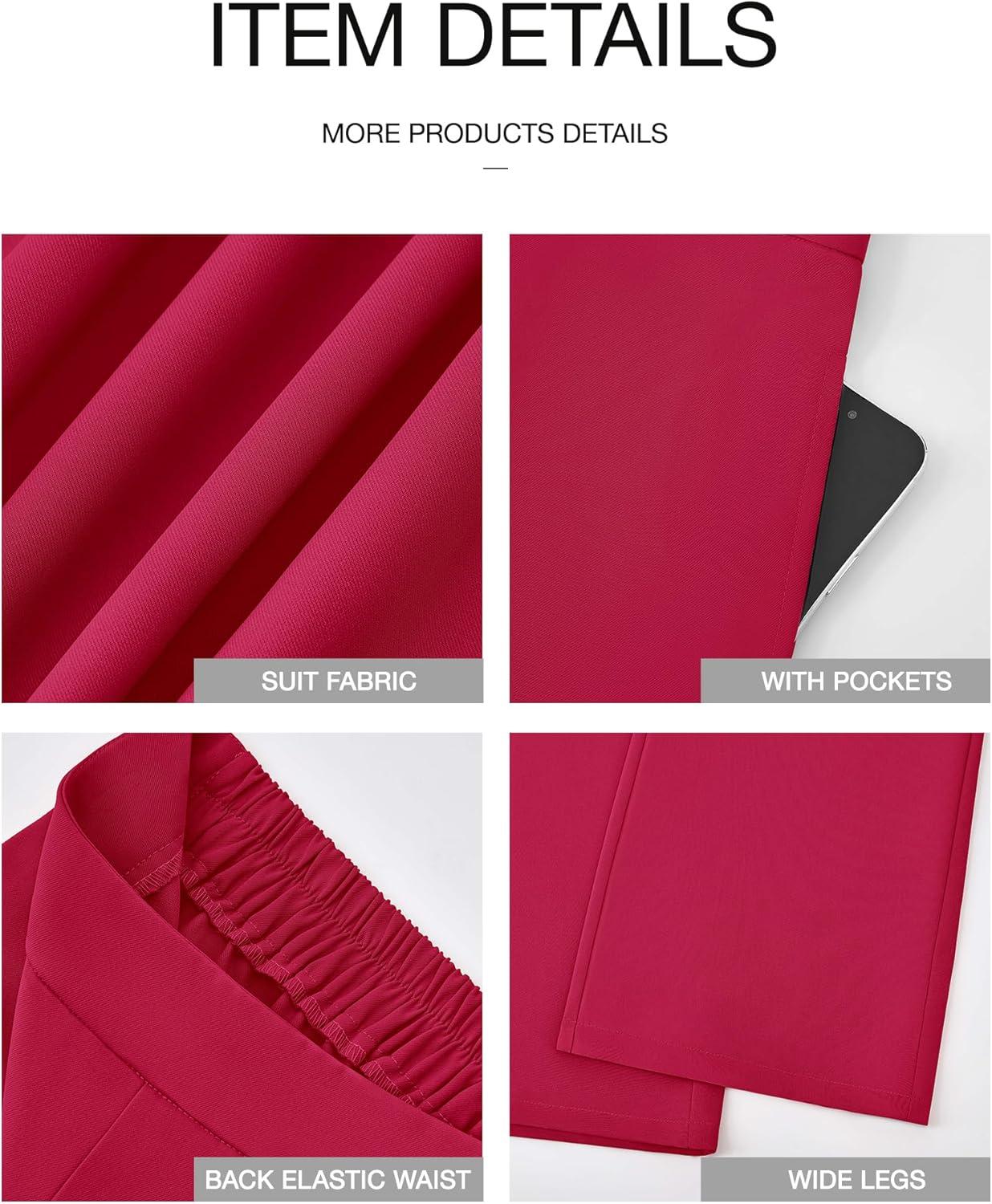imageBTFBM Women High Waisted Wide Leg Pants Spring 2026 Business Casual Work Pants Loose Office Palazzo Trousers PocketsRose Red