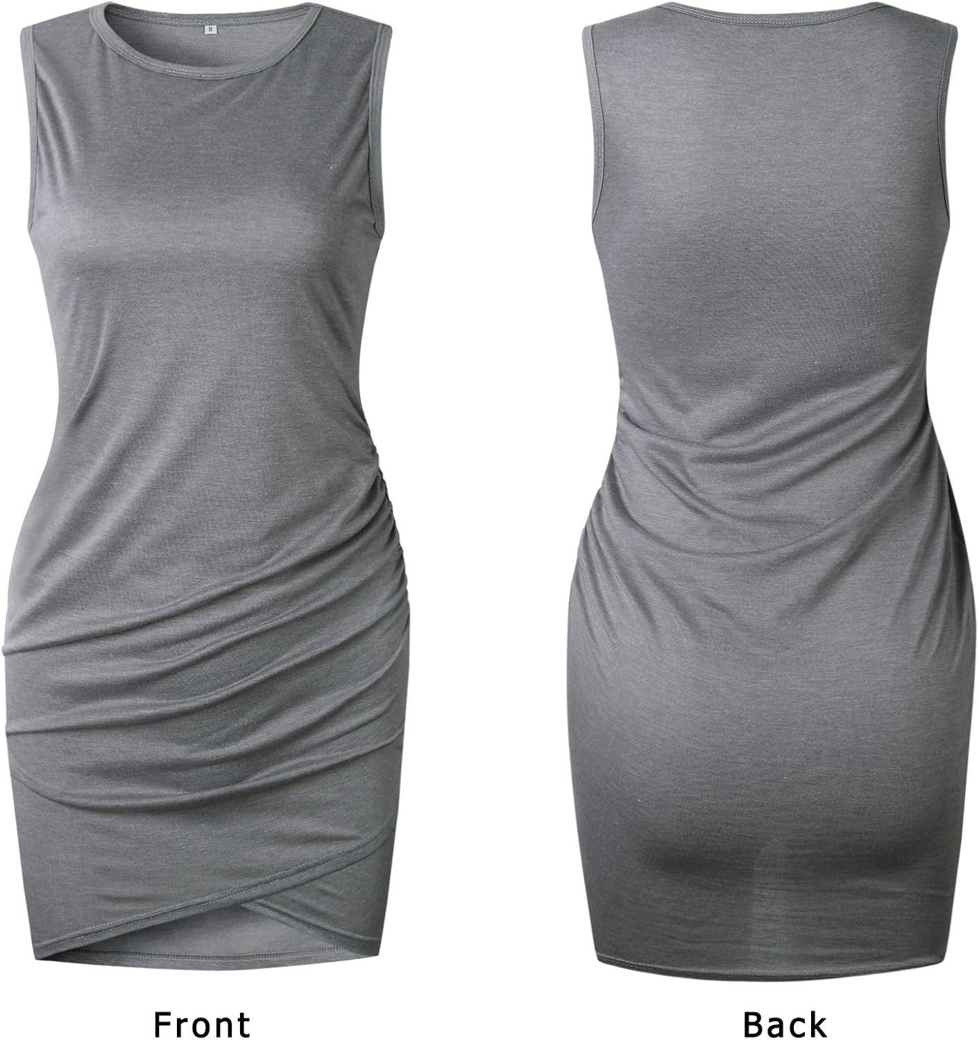 imageBTFBM Women Summer Dresses 2025 Fall Sleeveless Tank Crew Neck Casual Ruched Bodycon Party Club Beach Short Mini DressGrey