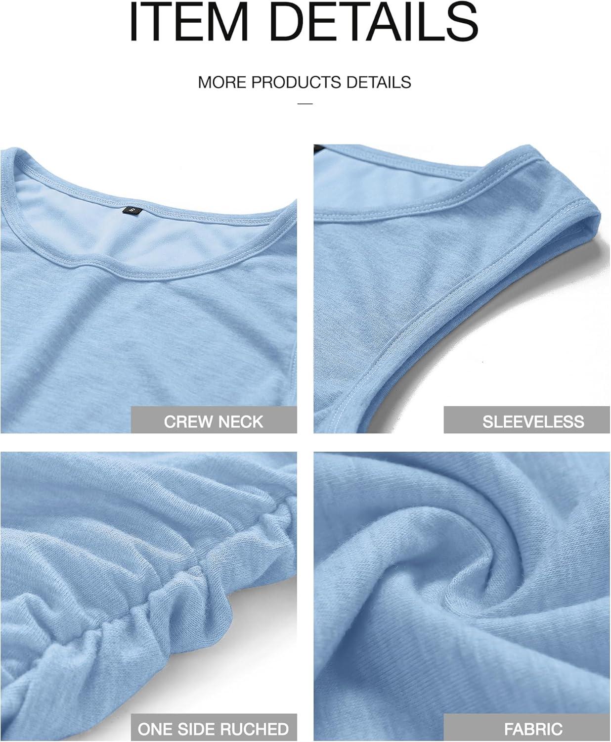 imageBTFBM Women Summer Dresses 2025 Fall Sleeveless Tank Crew Neck Casual Ruched Bodycon Party Club Beach Short Mini DressLight Blue