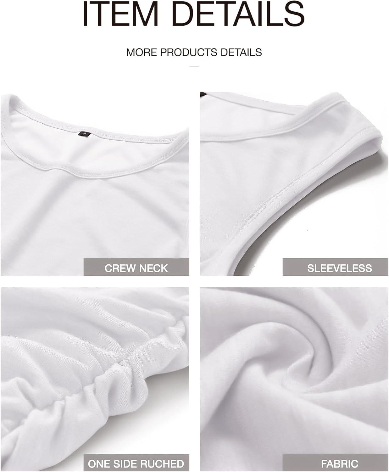 imageBTFBM Women Summer Dresses 2025 Fall Sleeveless Tank Crew Neck Casual Ruched Bodycon Party Club Beach Short Mini DressWhite