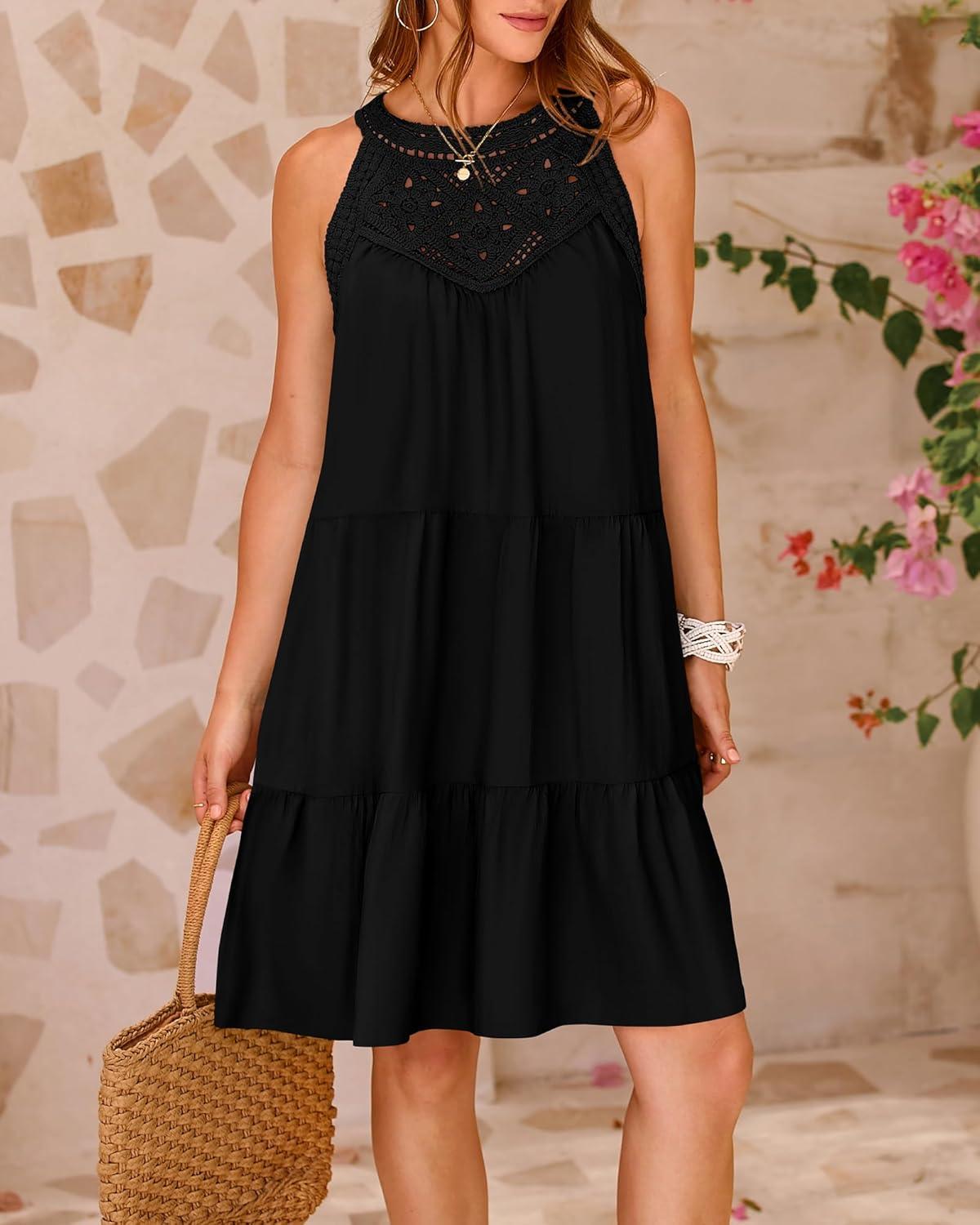imageBTFBM Women Summer Dresses 2026 Casual Spring Clothes Sleeveless Halter Neck ALine Boho Mini Dress Beach Vacation SundressBlack
