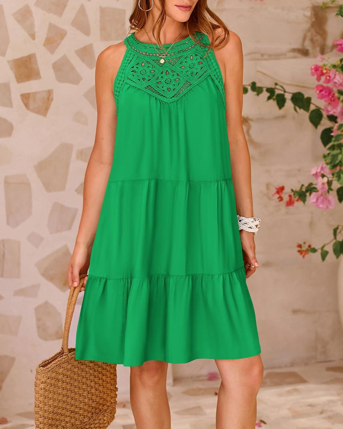 imageBTFBM Women Summer Dresses 2026 Casual Spring Clothes Sleeveless Halter Neck ALine Boho Mini Dress Beach Vacation SundressBright Green