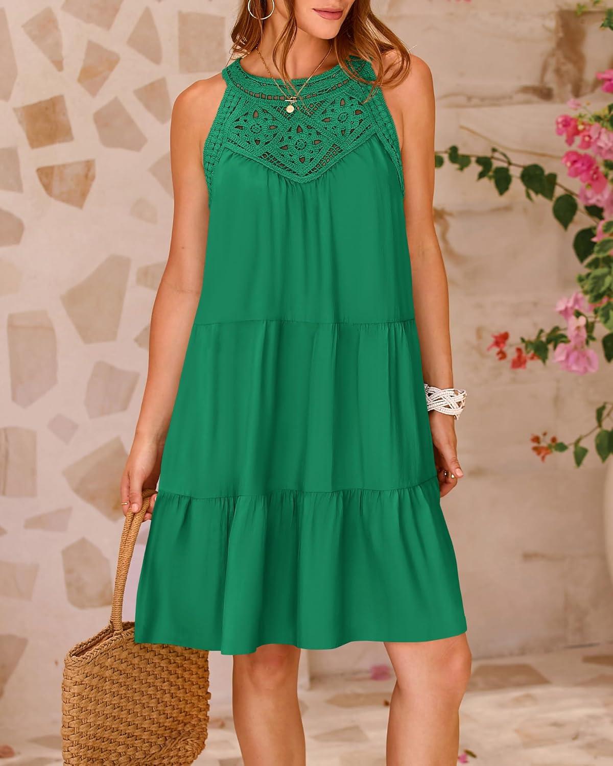 imageBTFBM Women Summer Dresses 2026 Casual Spring Clothes Sleeveless Halter Neck ALine Boho Mini Dress Beach Vacation SundressGreen