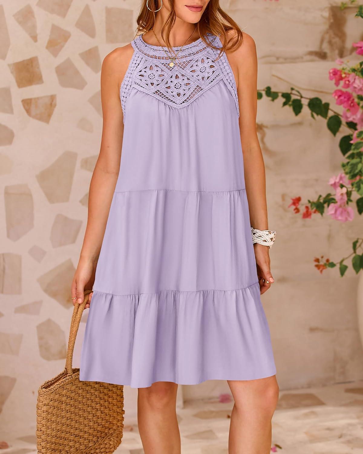 imageBTFBM Women Summer Dresses 2026 Casual Spring Clothes Sleeveless Halter Neck ALine Boho Mini Dress Beach Vacation SundressLight Purple