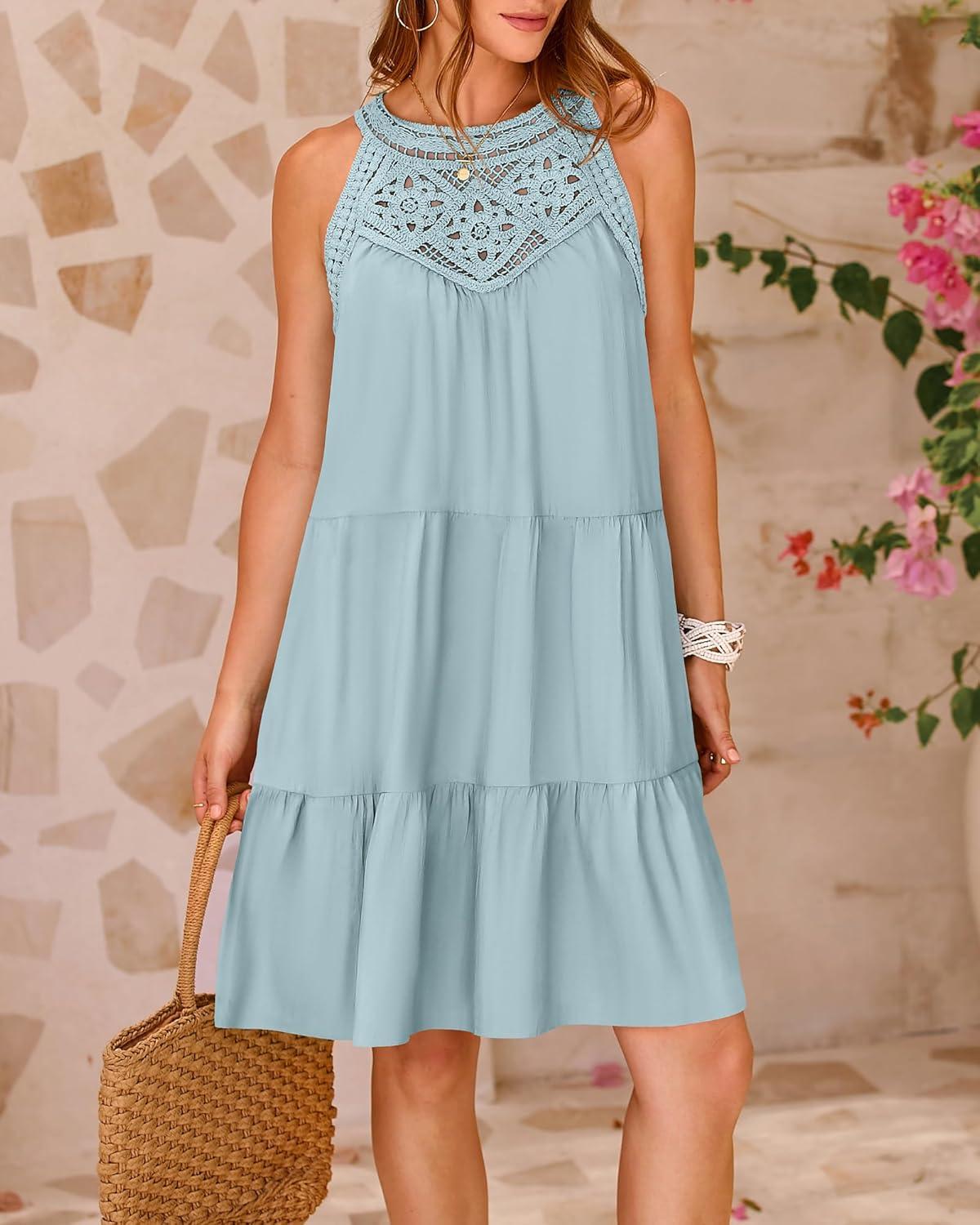 imageBTFBM Women Summer Dresses 2026 Casual Spring Clothes Sleeveless Halter Neck ALine Boho Mini Dress Beach Vacation SundressMint Green