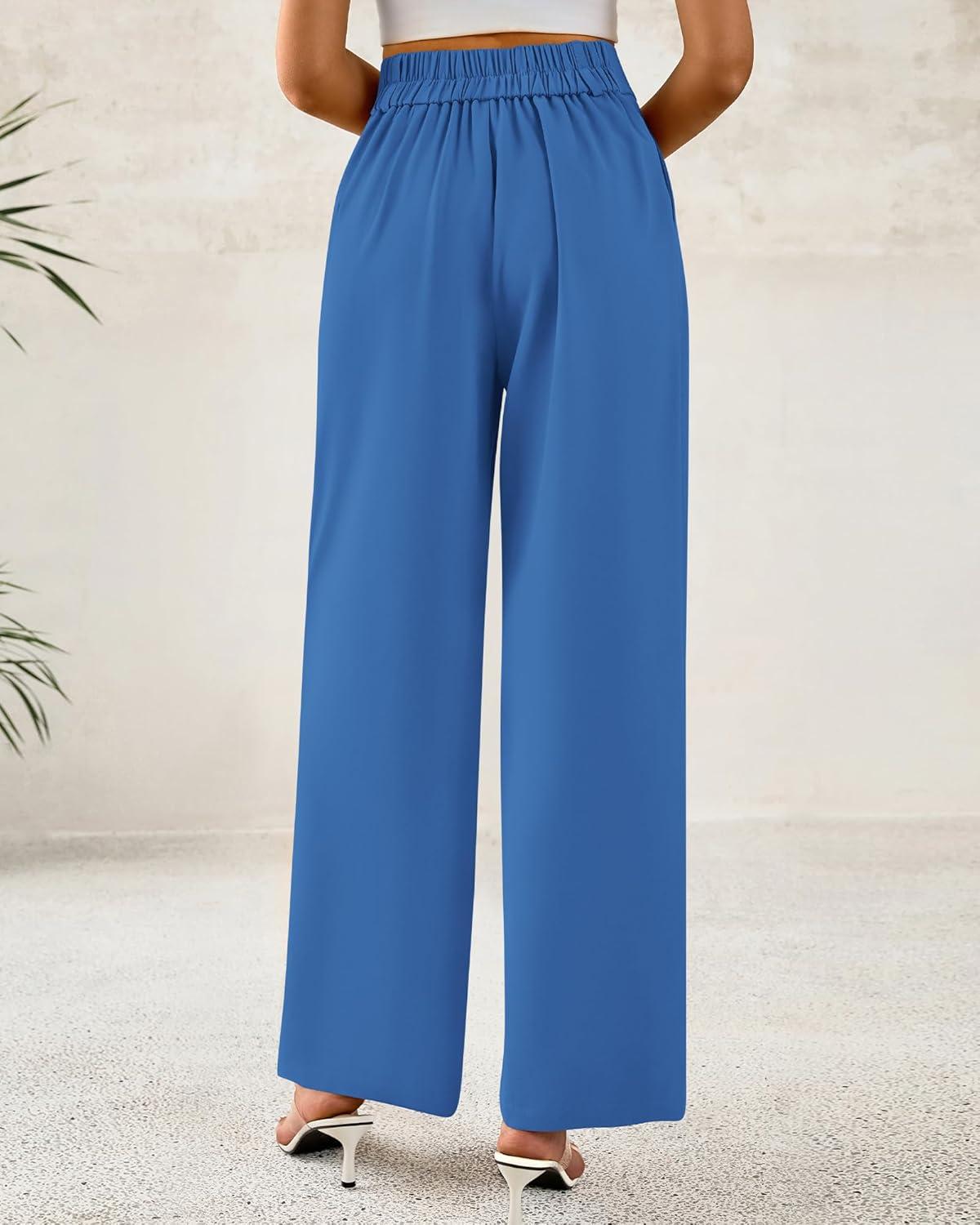imageBTFBM Women Wide Leg Dress Pants 2026 High Waisted Button Pleated Business Casual Trousers Office Work Palazzo PantsBlue