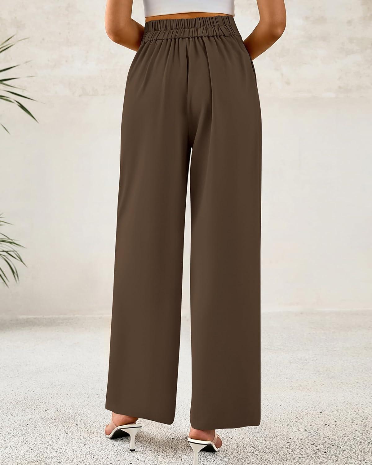 imageBTFBM Women Wide Leg Dress Pants 2026 High Waisted Button Pleated Business Casual Trousers Office Work Palazzo PantsCoffee