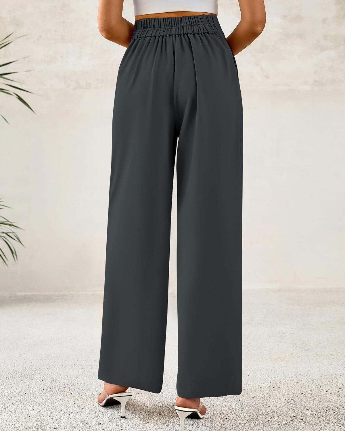 imageBTFBM Women Wide Leg Dress Pants 2026 High Waisted Button Pleated Business Casual Trousers Office Work Palazzo PantsDark Grey