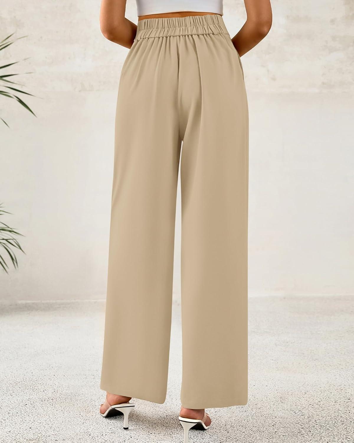 imageBTFBM Women Wide Leg Dress Pants 2026 High Waisted Button Pleated Business Casual Trousers Office Work Palazzo PantsLight Khaki