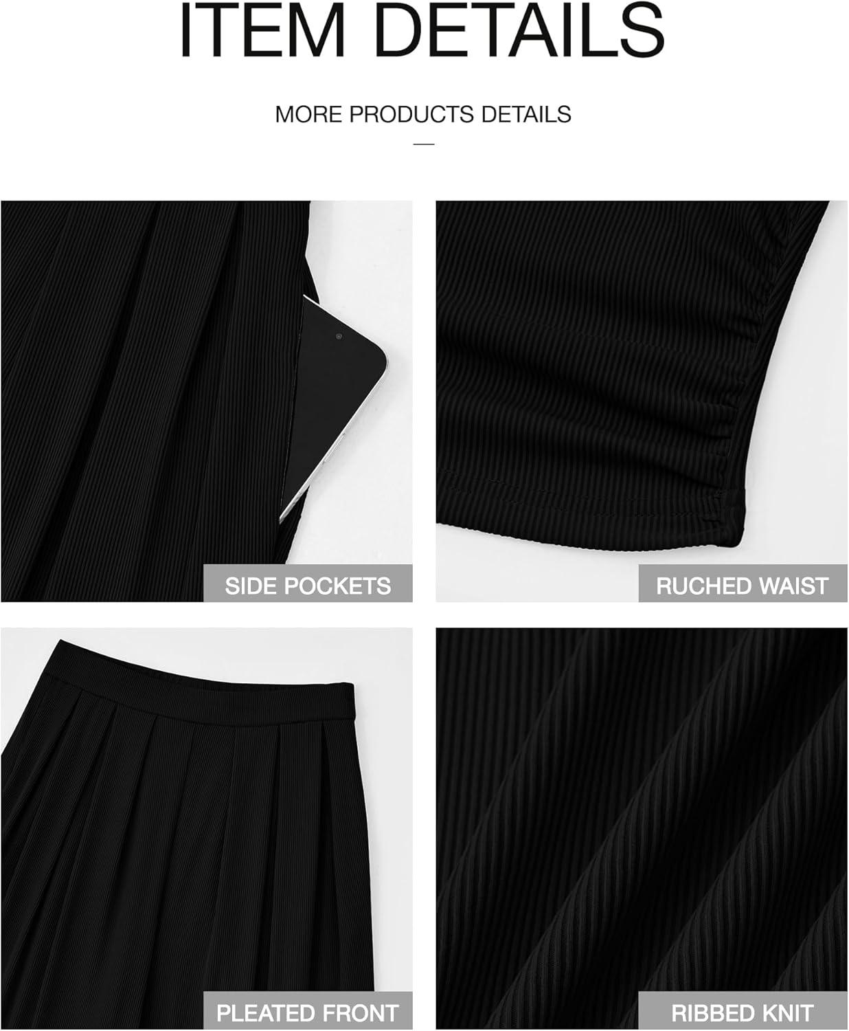 imageBTFBM Womens 2 Piece Outfits Spring 2026 V Neck Cap Sleeve Ruched Top Wide Leg Pants Sets Rib Knit Lounge Matching SetBlack