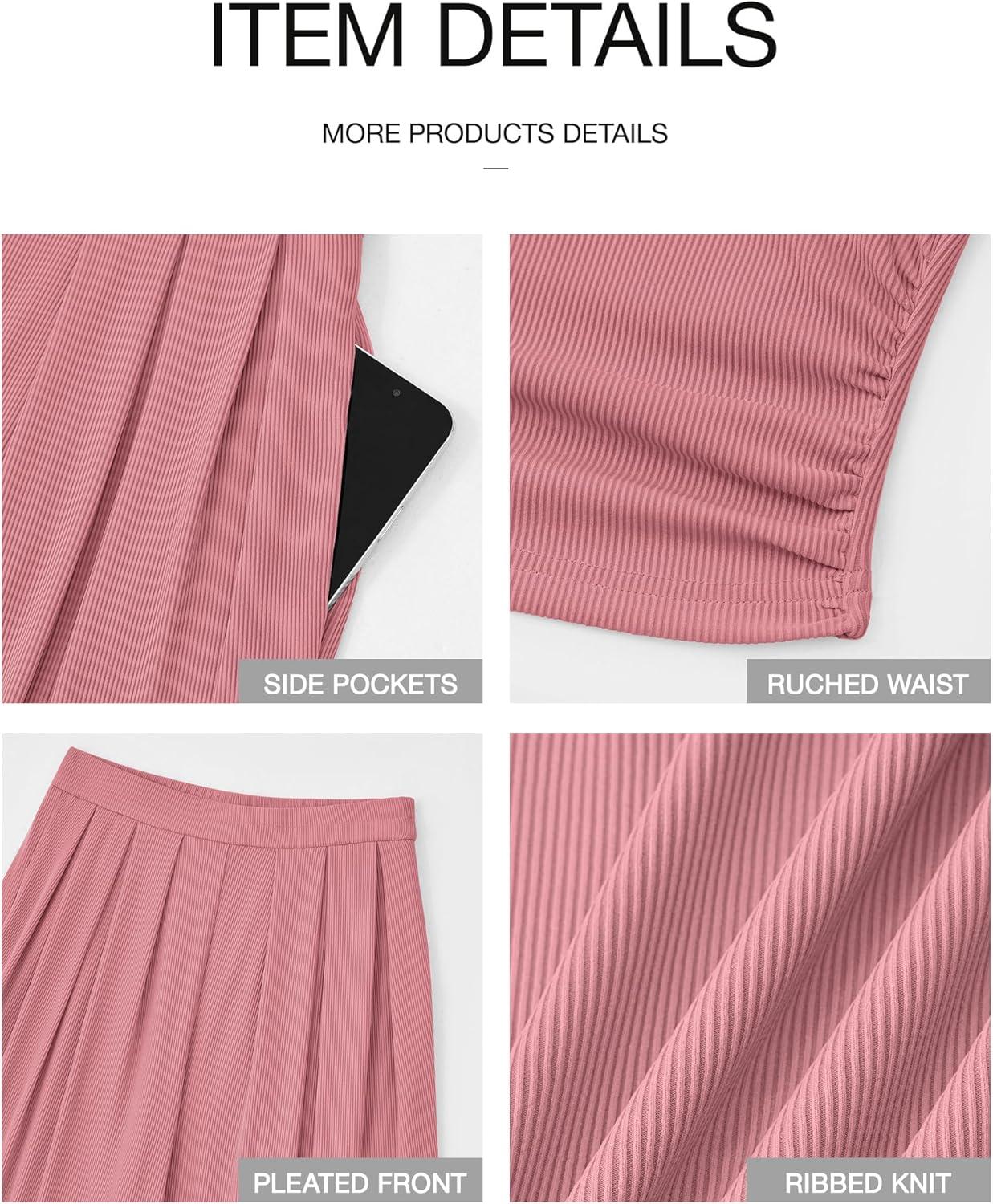 imageBTFBM Womens 2 Piece Outfits Spring 2026 V Neck Cap Sleeve Ruched Top Wide Leg Pants Sets Rib Knit Lounge Matching SetDusty Pink