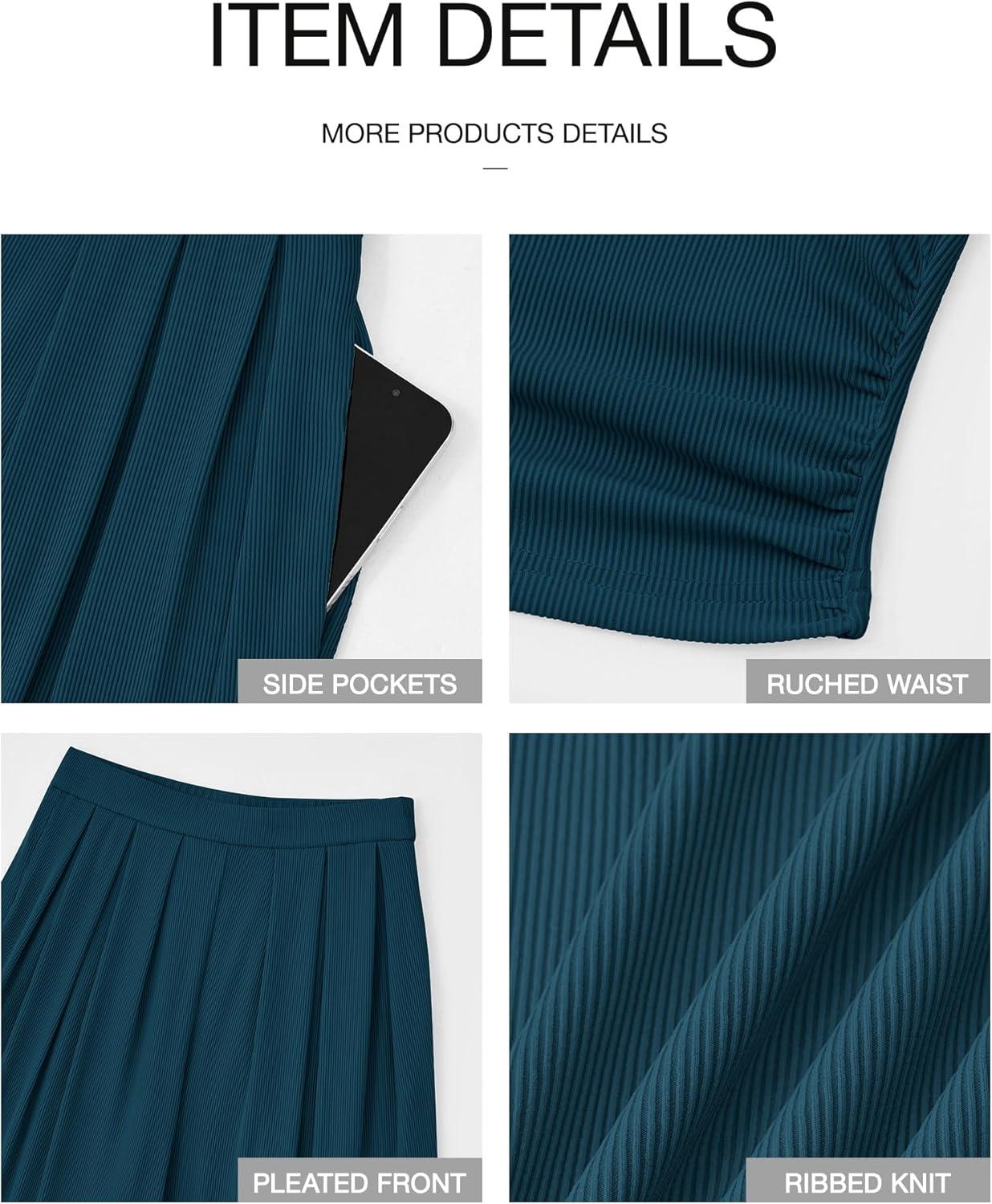 imageBTFBM Womens 2 Piece Outfits Spring 2026 V Neck Cap Sleeve Ruched Top Wide Leg Pants Sets Rib Knit Lounge Matching SetLake Blue