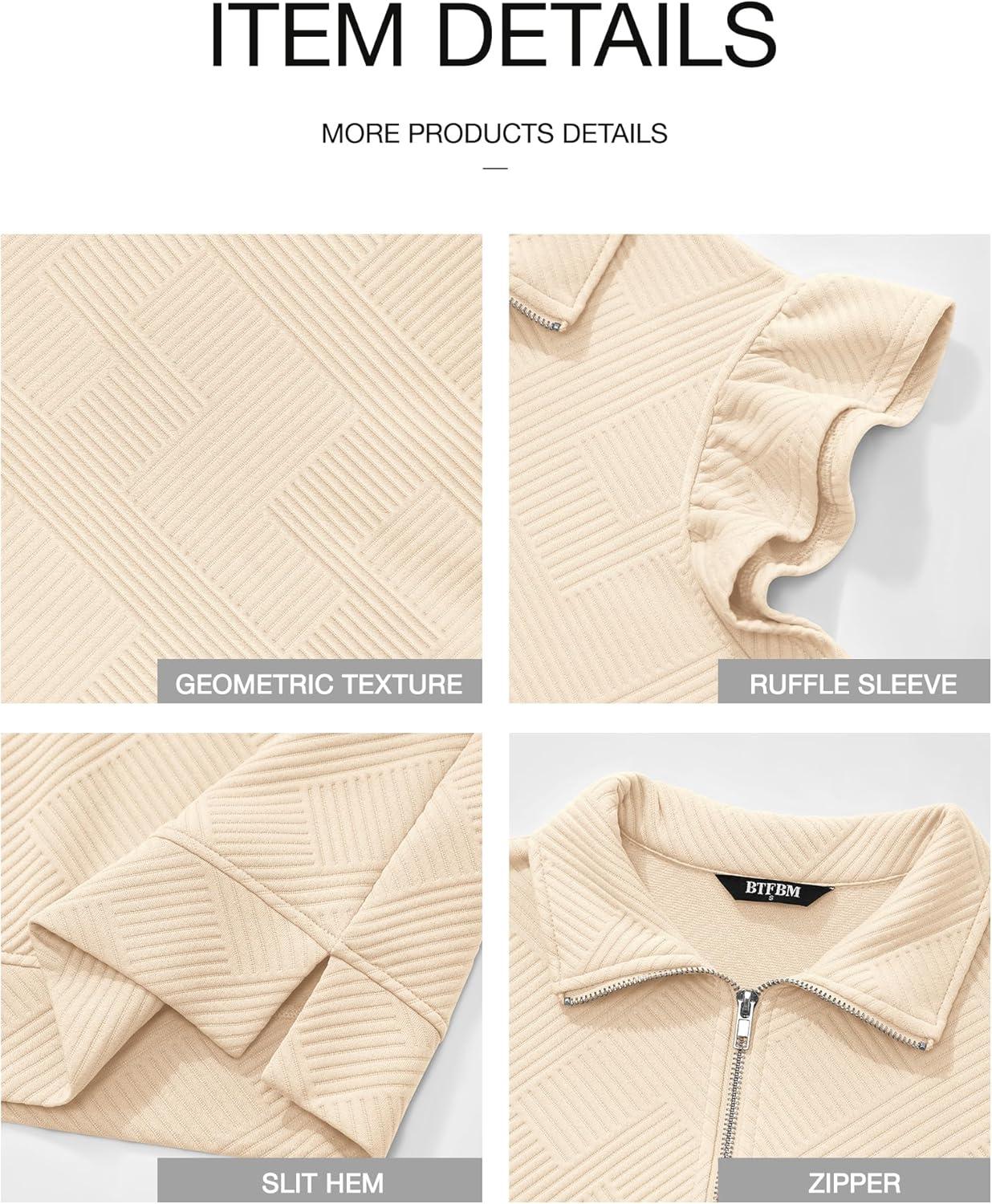 imageBTFBM Womens 2 Piece Outfits Spring Sweatsuit Zipper V Neck Casual Ruffle Cap Sleeve Tops Drawstring Shorts Lounge SetsBeige