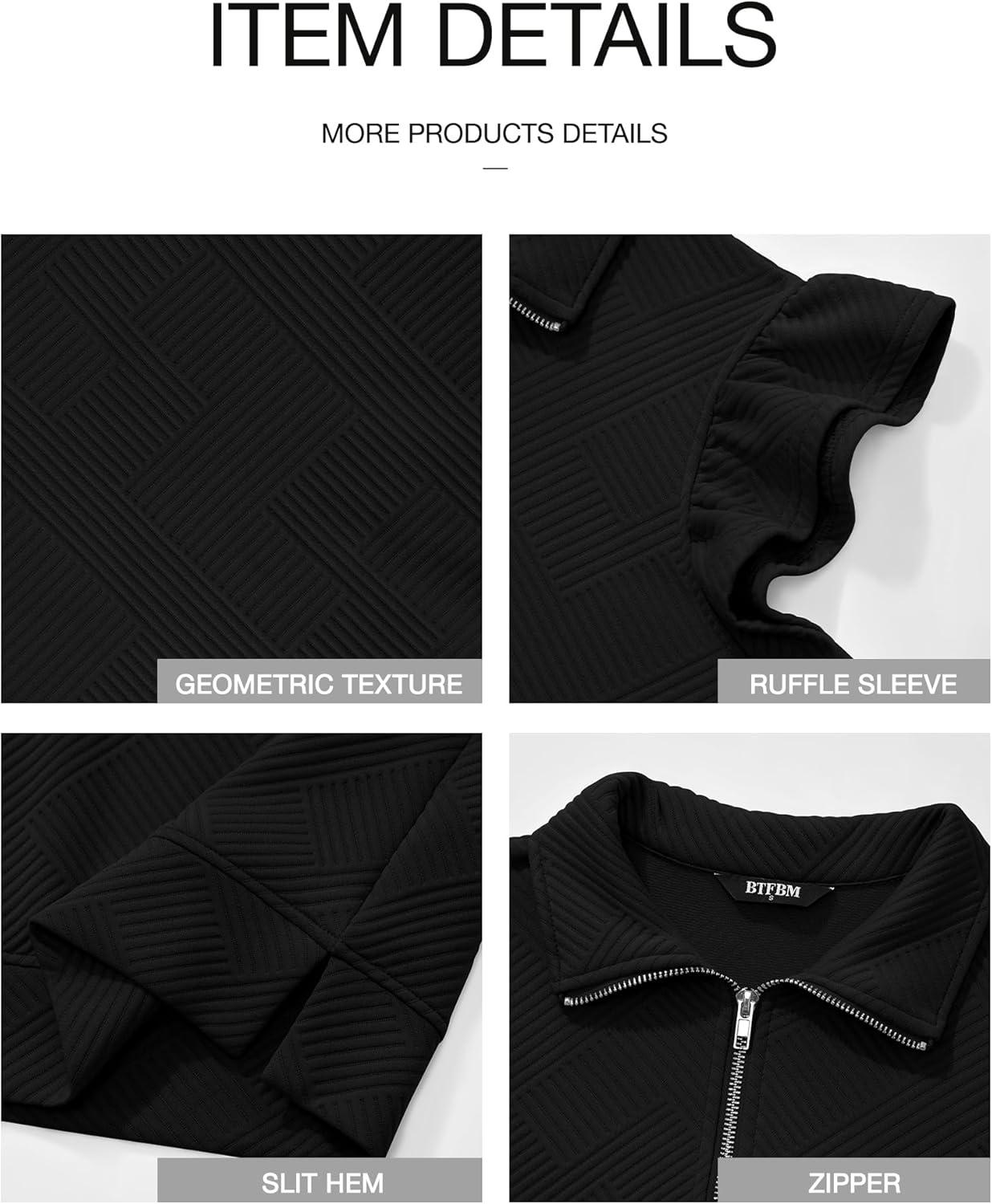 imageBTFBM Womens 2 Piece Outfits Spring Sweatsuit Zipper V Neck Casual Ruffle Cap Sleeve Tops Drawstring Shorts Lounge SetsBlack