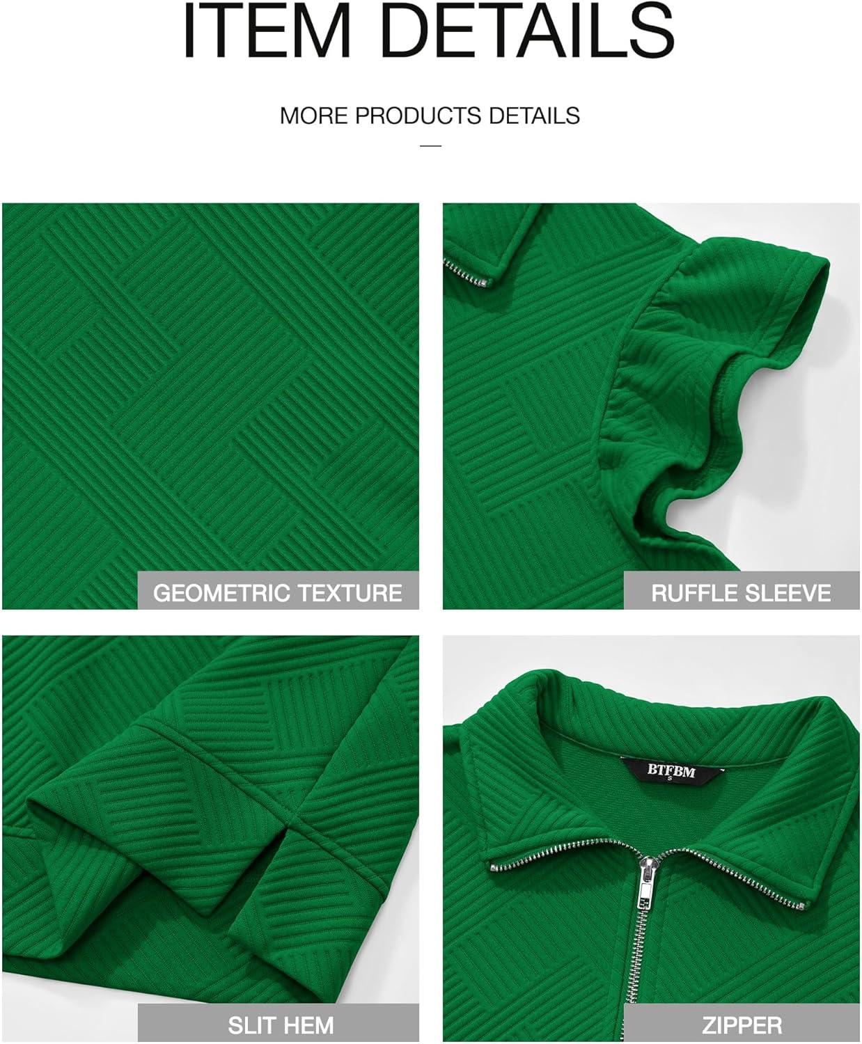 imageBTFBM Womens 2 Piece Outfits Spring Sweatsuit Zipper V Neck Casual Ruffle Cap Sleeve Tops Drawstring Shorts Lounge SetsGreen