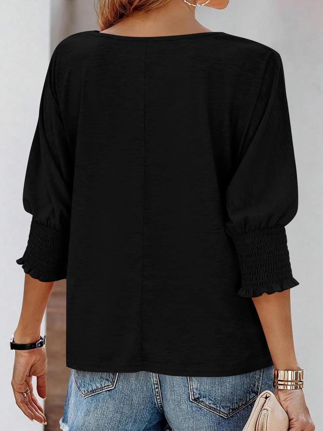 imageBTFBM Womens Casual Tops Dressy Spring Summer T Shirts 2026 Crewneck 34 Sleeve Beach Vacation Loose Tunic Work BlousesBlack
