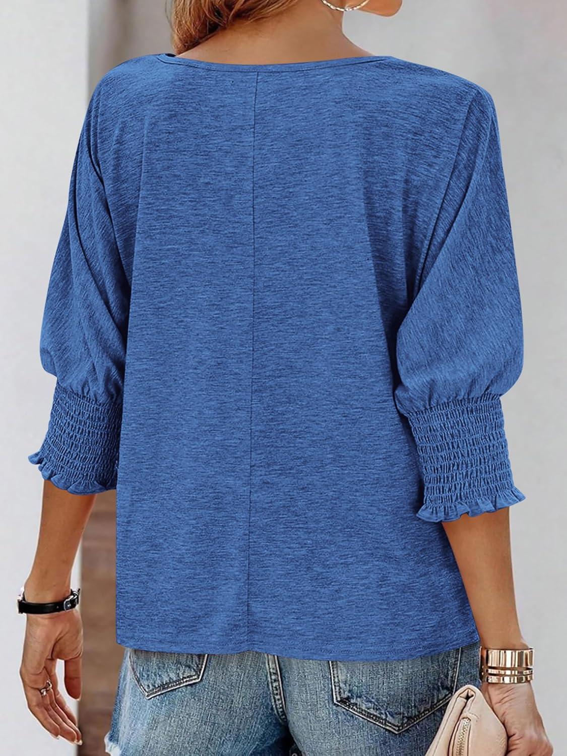 imageBTFBM Womens Casual Tops Dressy Spring Summer T Shirts 2026 Crewneck 34 Sleeve Beach Vacation Loose Tunic Work BlousesBrilliant Blue